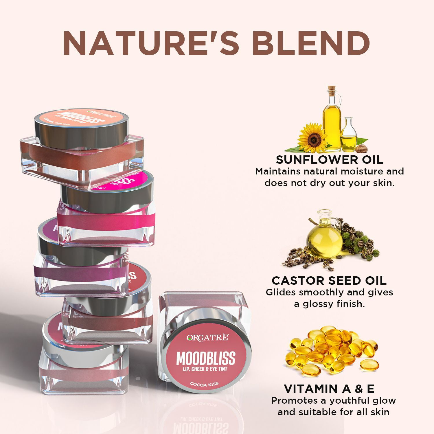 Image of Orgatre Moodbliss Lip, Cheek & Eye Tint with Goodness of Kojic Acid & Retinol (Caramel Crush)