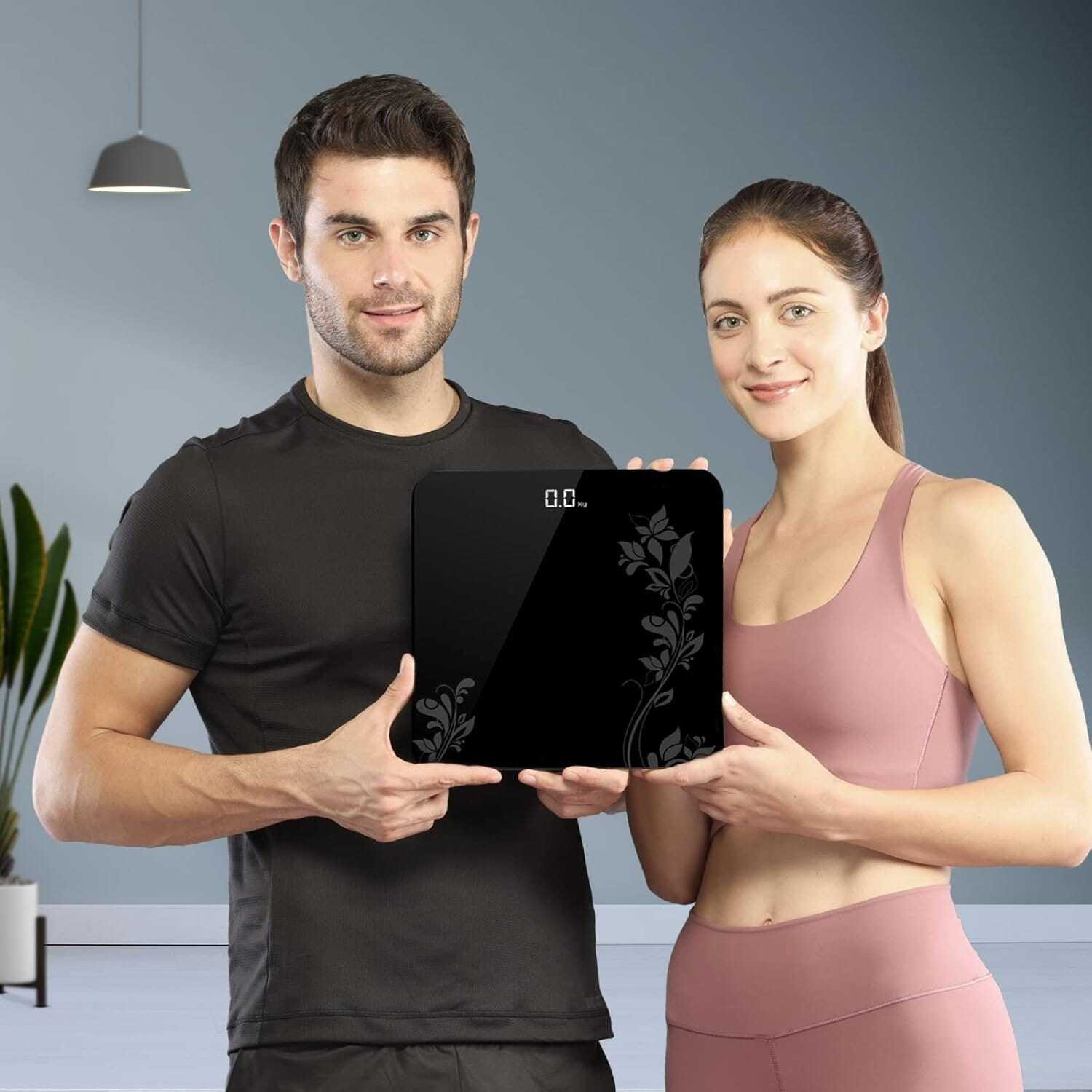 Image of Omara Digital Body Weight Scale 180kg LCD Display Glass Bathroom Scale Black Weighing Scale