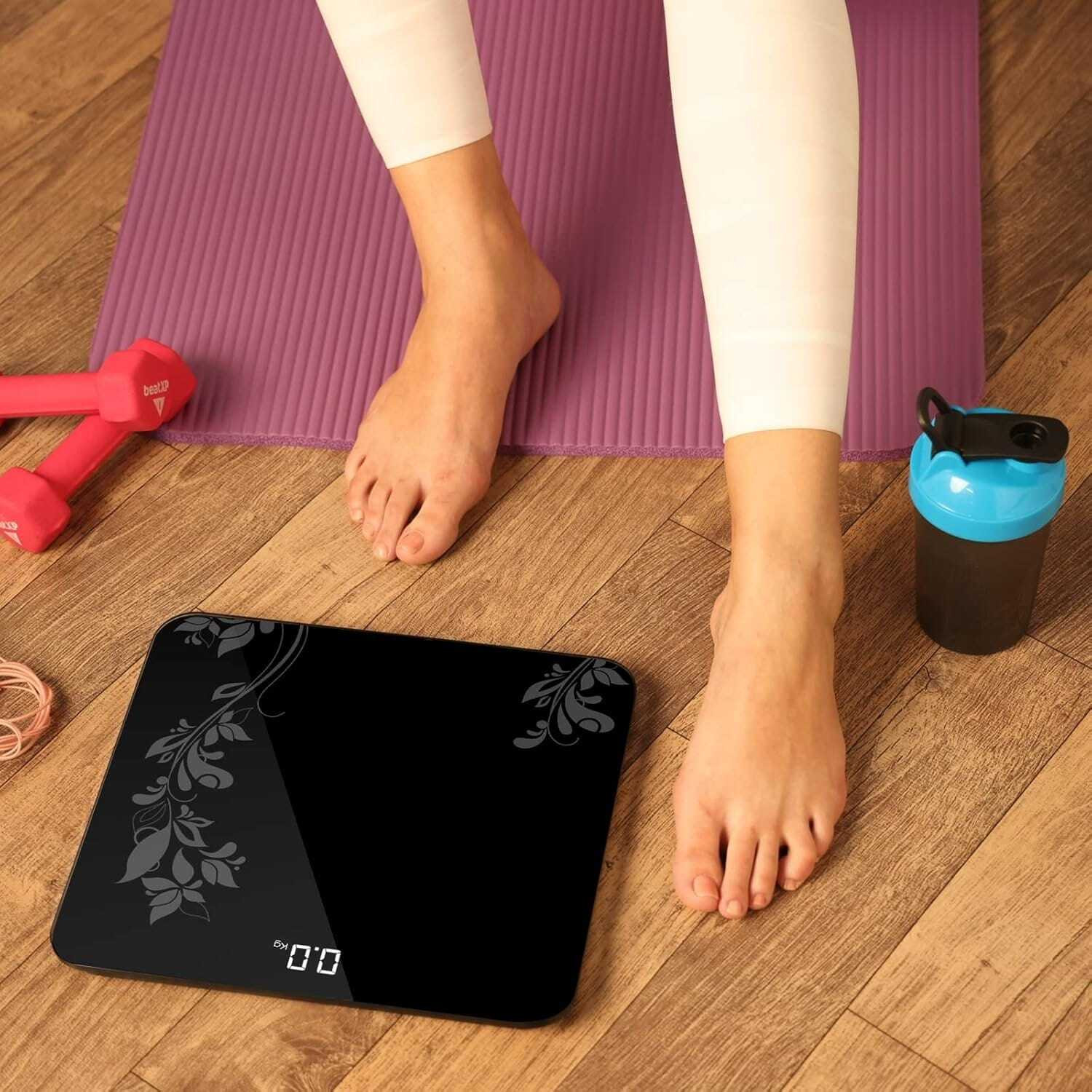 Image of Omara Digital Body Weight Scale 180kg LCD Display Glass Bathroom Scale Black Weighing Scale