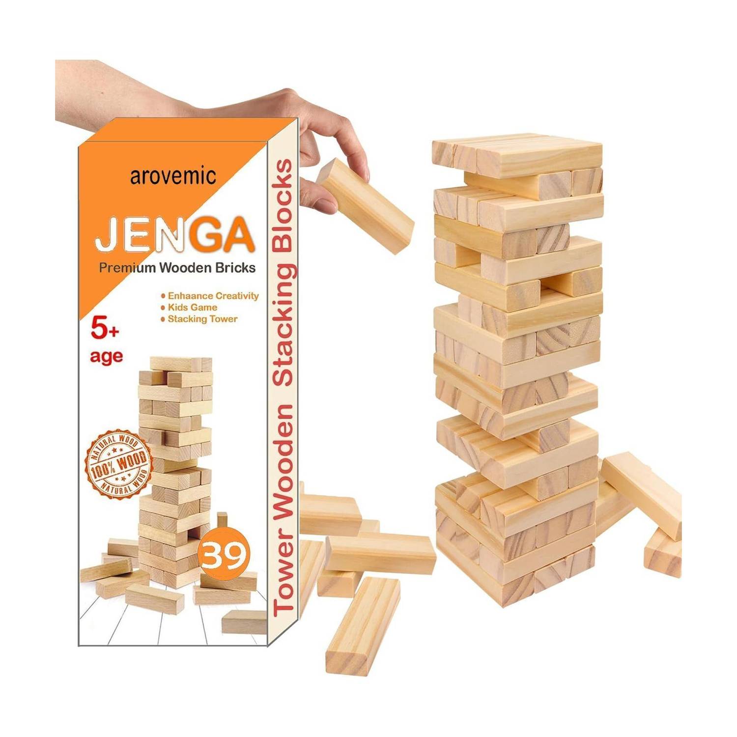 arovemic Jenga Wooden Block Stacking Tower Game for Kids Ages 5 and Up-5-6 Board Game Accessories
