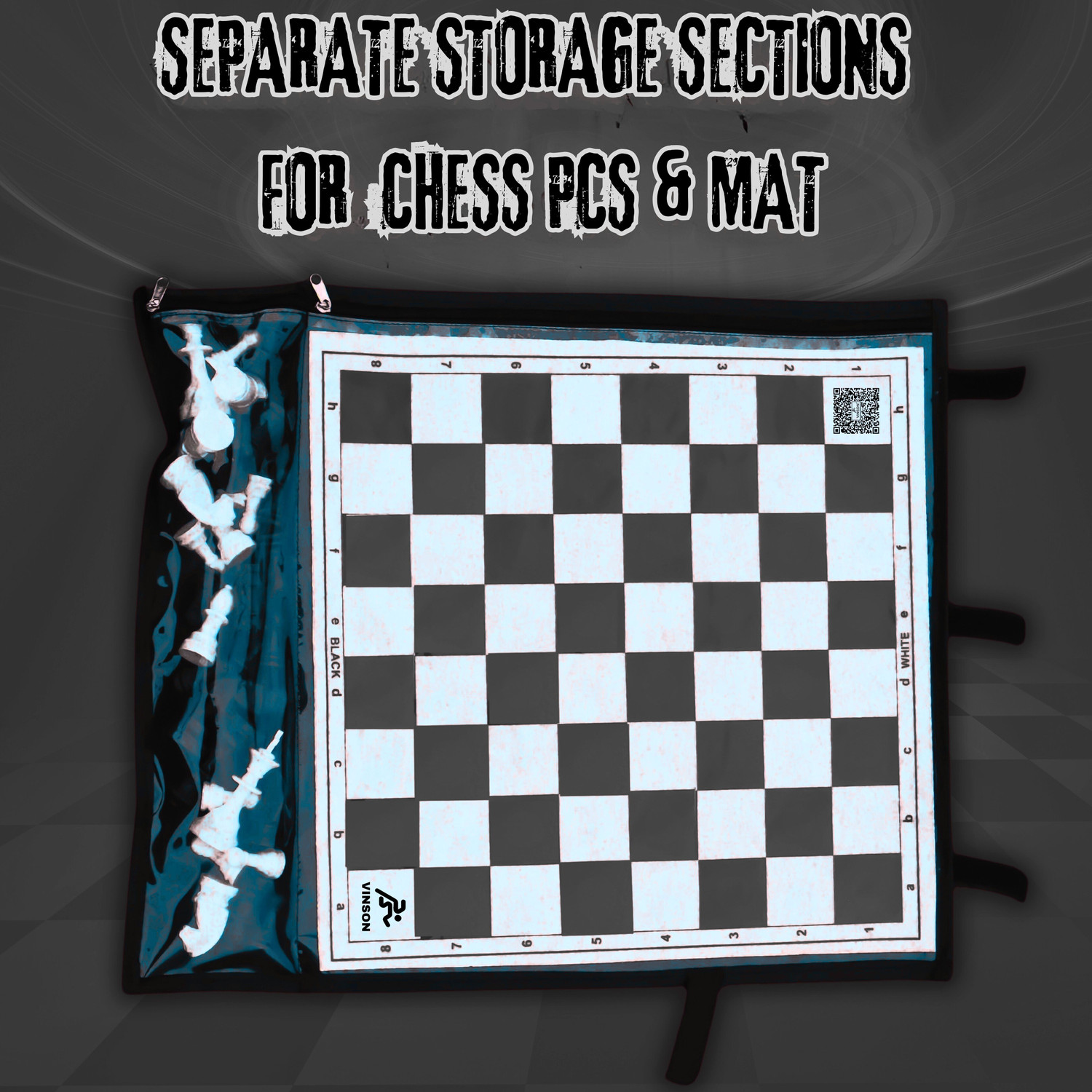 Image of Vinsonsports 17x17 FIDE Tournament Chess Set with Vinyl Roll-up Mat, 32 Pieces,2 Queens & Bag Board Game Accessories
