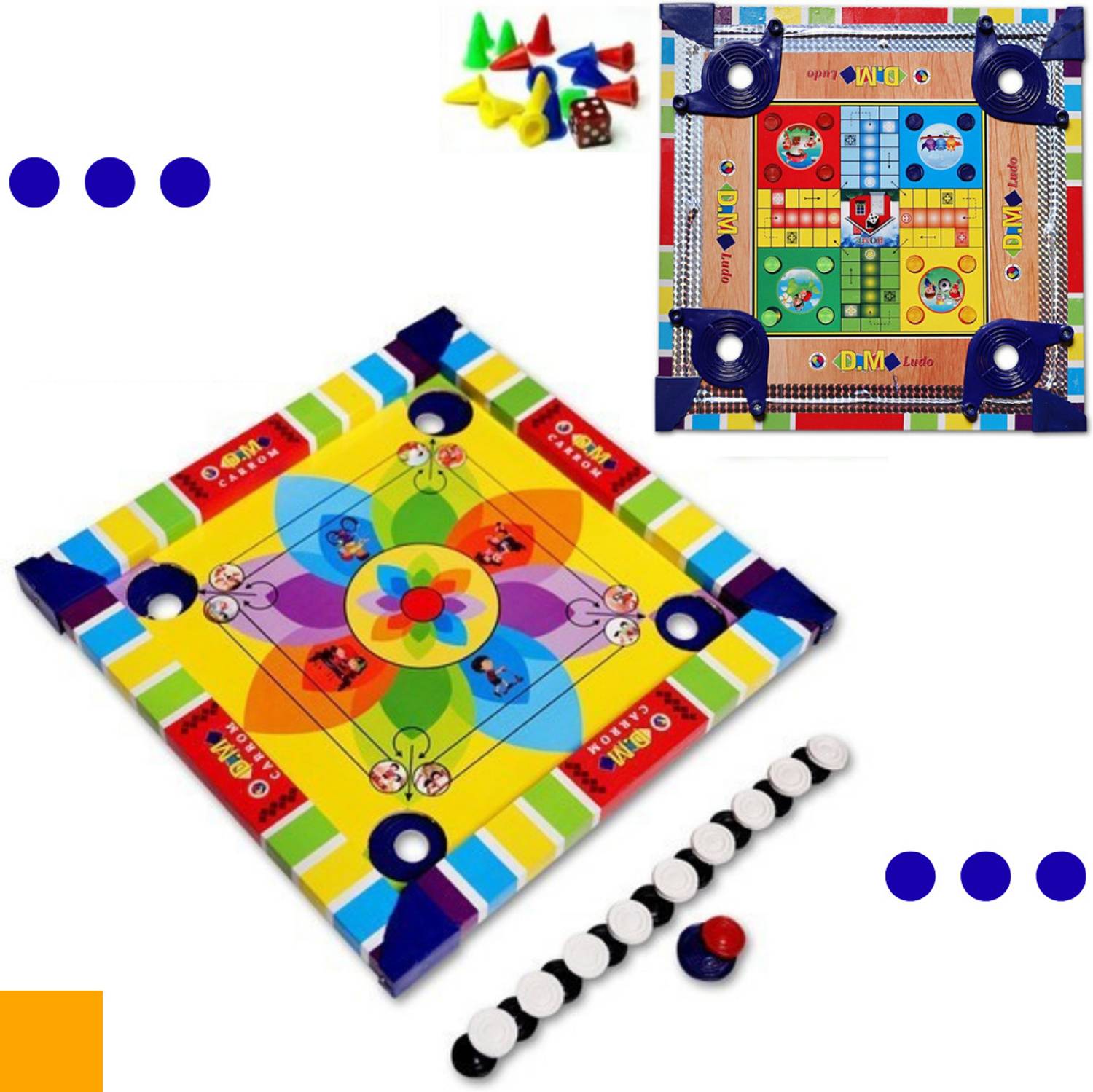 Aarvee Colourful Carrom Board Kids 14" Inch With Ludo Indoor Game Sport with Coins_ 156 Carrom Board Game