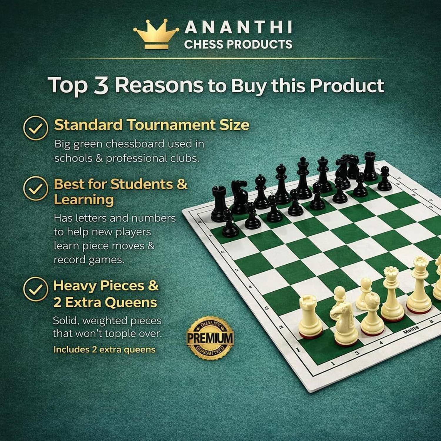 ANANTHI 18x18 Inch Chess Set with Mat & Bag - Image 5