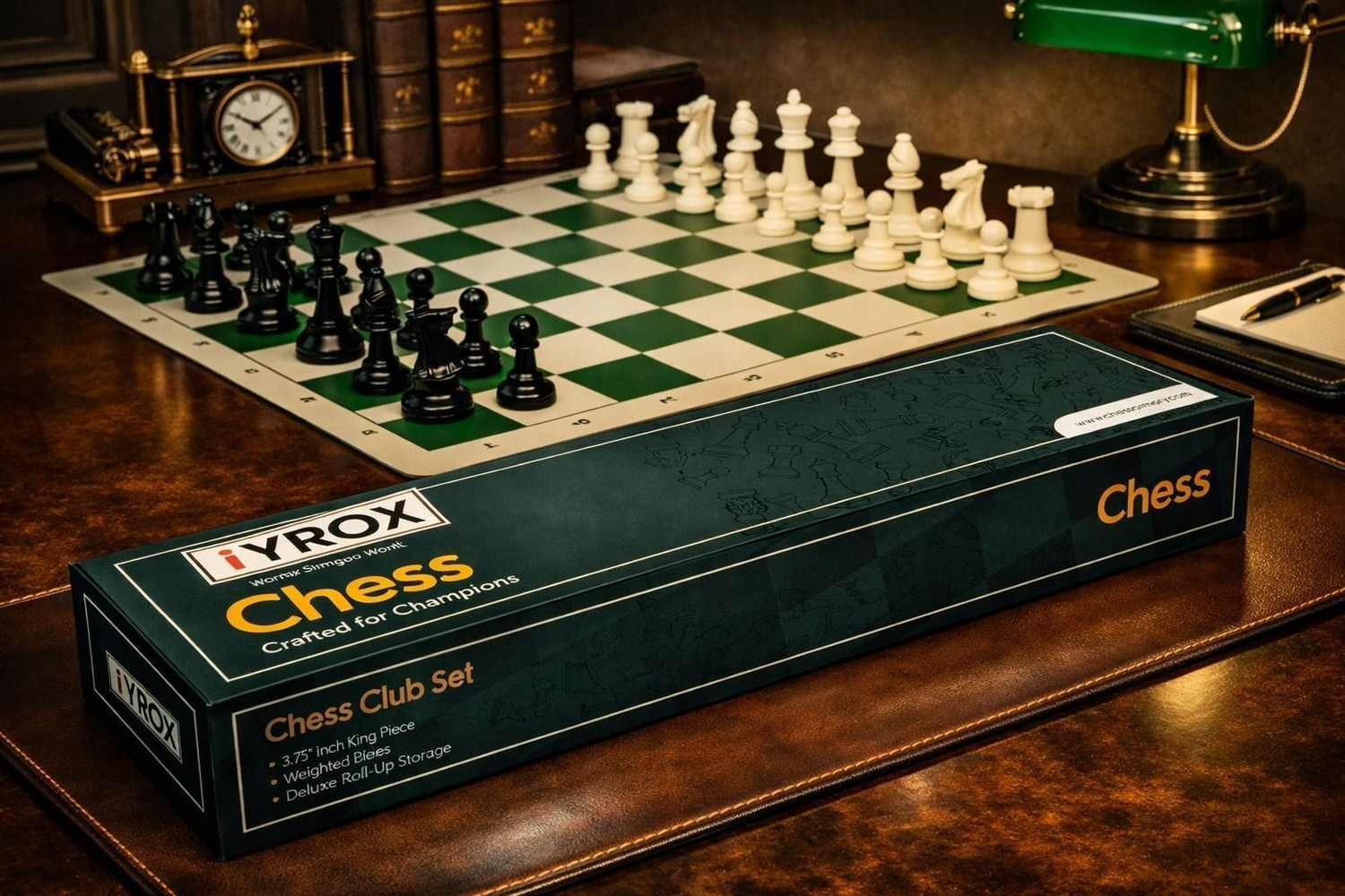 Image of iYROX Premium Roll-Up Chess Set - 18 inch Mat in Magnetic Box with 34 Velvet Pieces Strategy & War Board Game