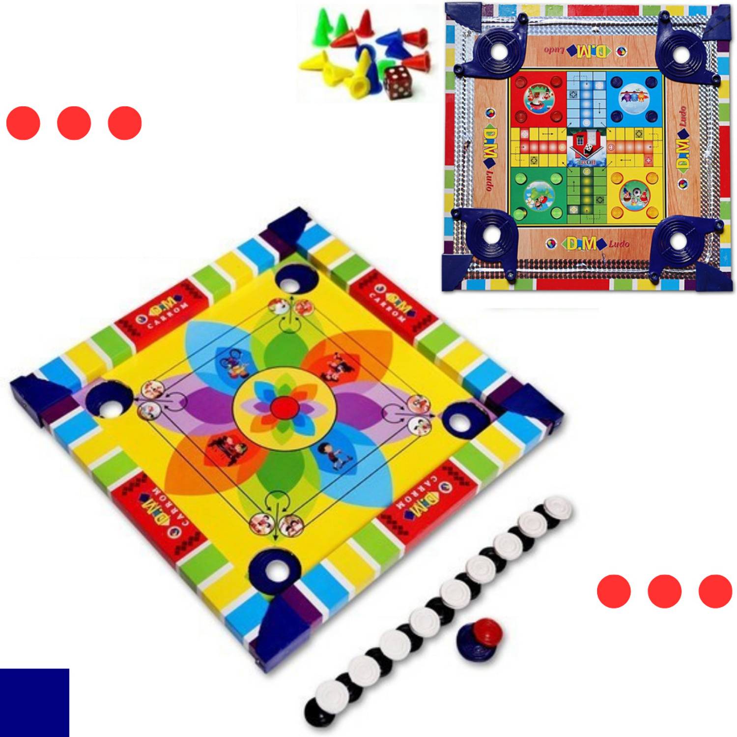 Aarvee Colourful Carrom Board Kids 14" Inch With Ludo Indoor Game Sport with Coins_ 51 Carrom Board Game