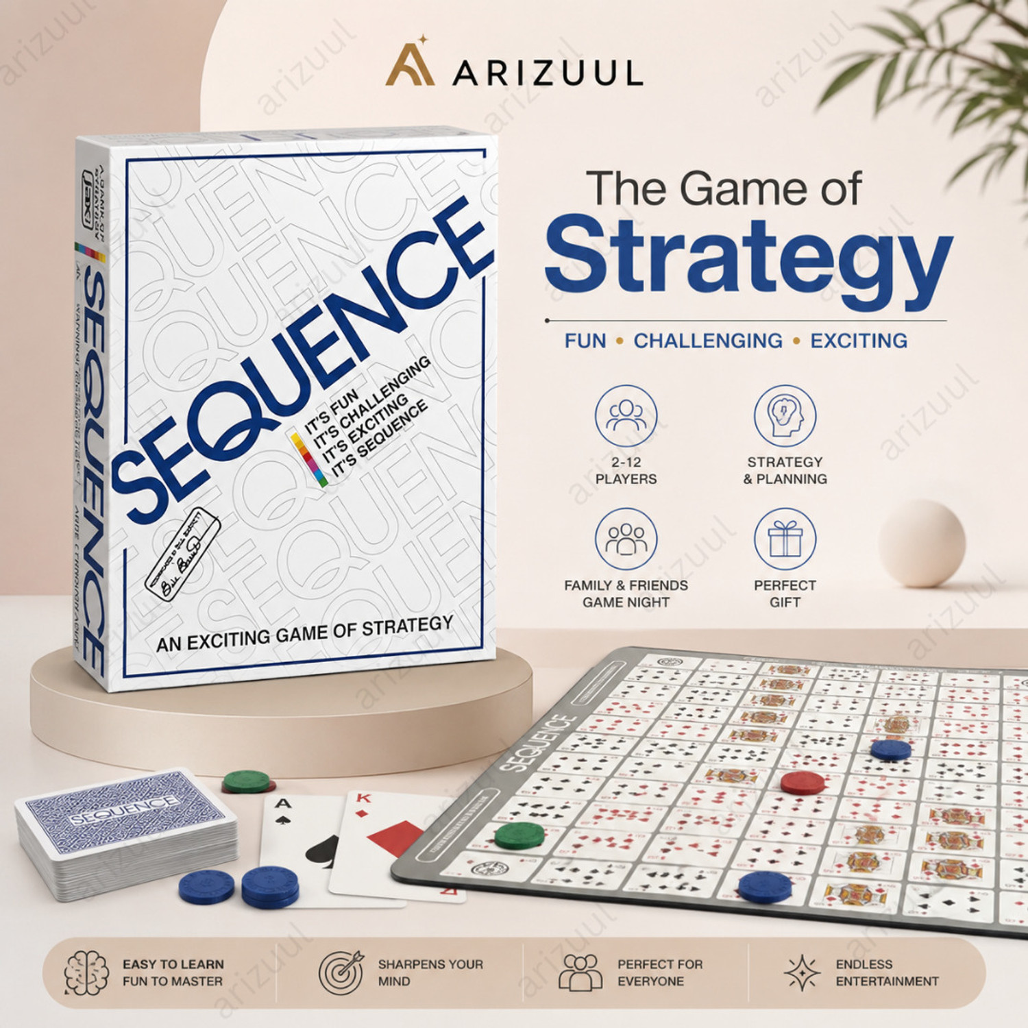 Image of Arizuul Sequence Family Game Strategy Card Board Game for Game Night 2-12 Players Board Game Accessories
