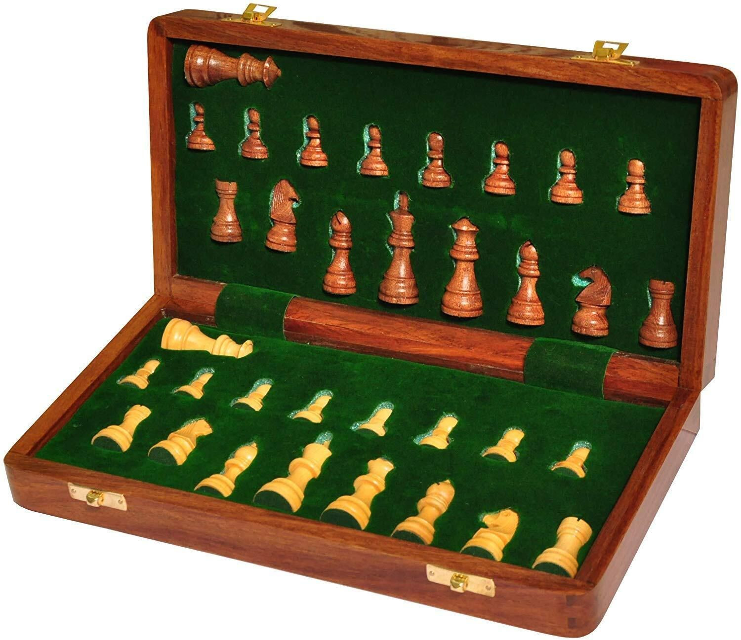 Image of Palm Royal Handicrafts 14 x 14 inches Wooden chess board set magnetic with Chessmen & 2 Extra Queens Educational Board Games