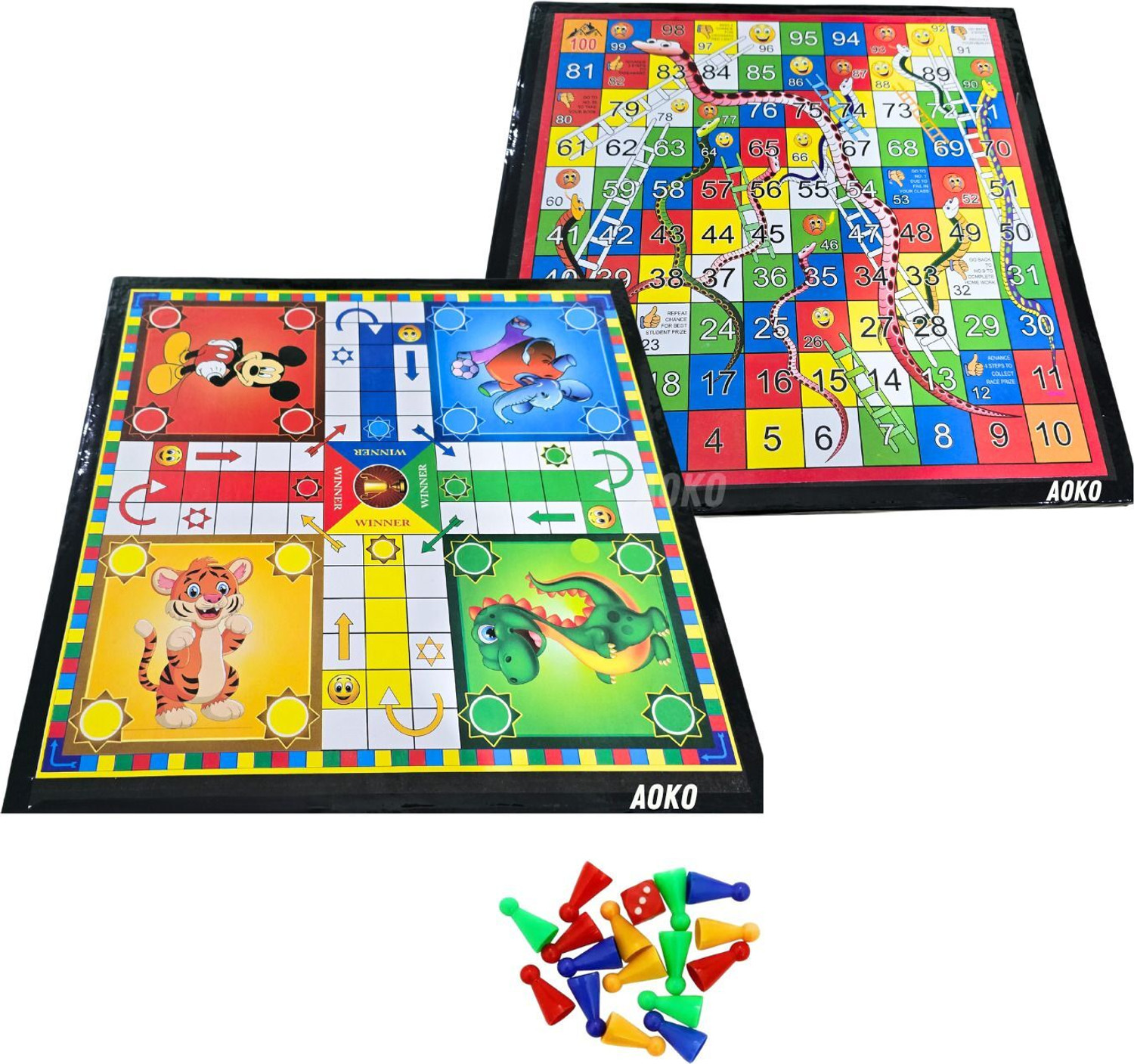 Image of AOKO COMBO of 2 Ludo And Chess + Ludo Snakes & Ladders Size 12x12 Inches Party & Fun Board Game