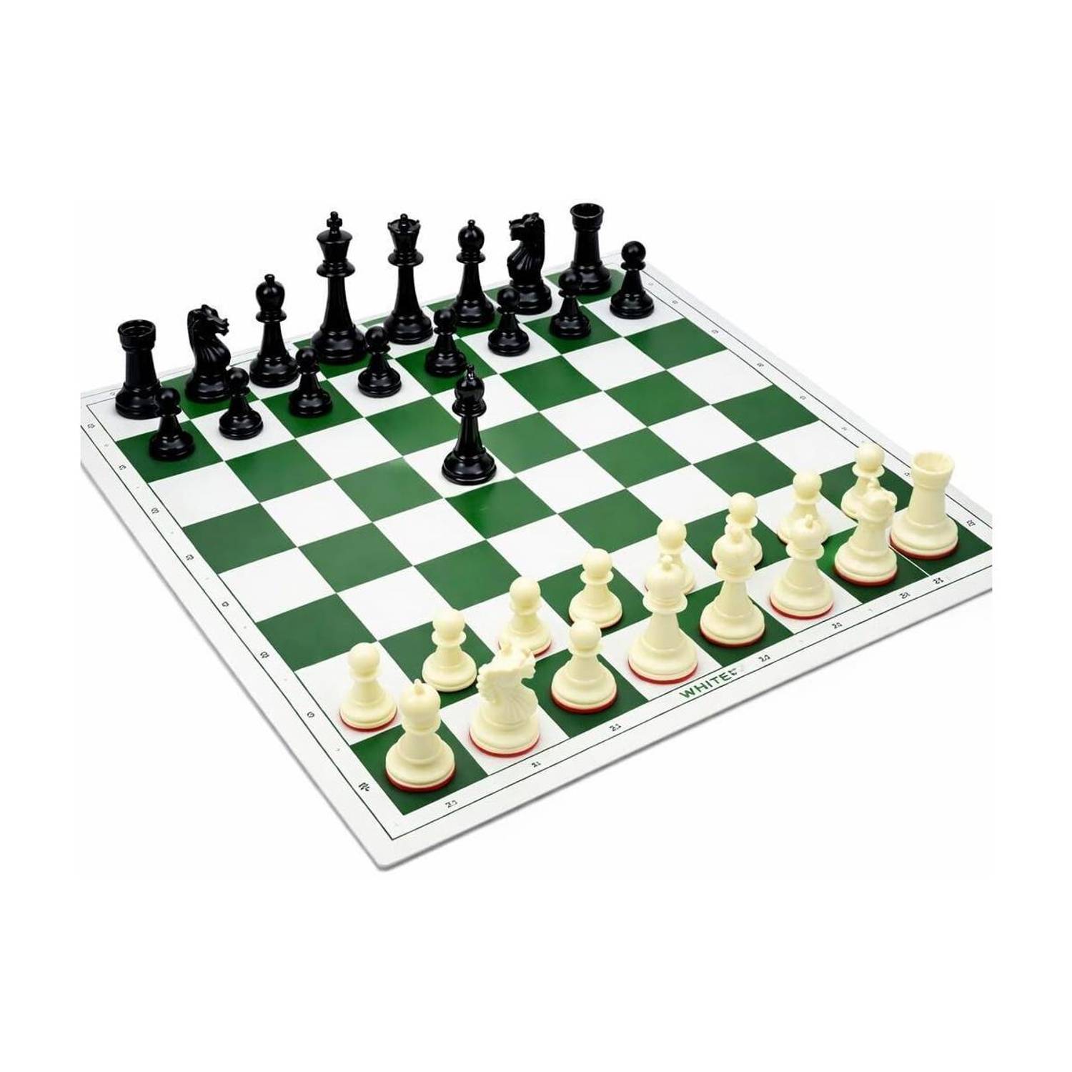 ANANTHI CHESS PRODUCTS 18x18 Inch Tournament Chess Set with Vinyl Roll-up Mat, 32 Pieces,2 Queens & Bag Board Game Accessories