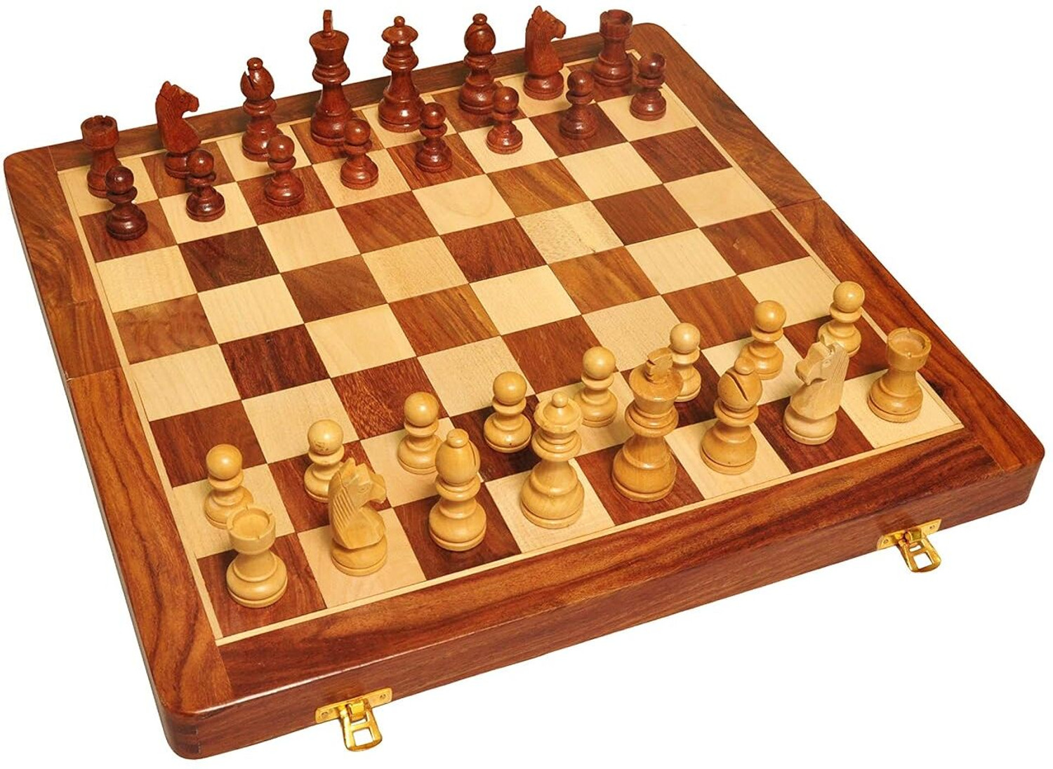 Image of Palm Royal Handicrafts 16 x 16 inches Wooden chess board set magnetic with Chessmen & 2 Extra Queens Educational Board Games