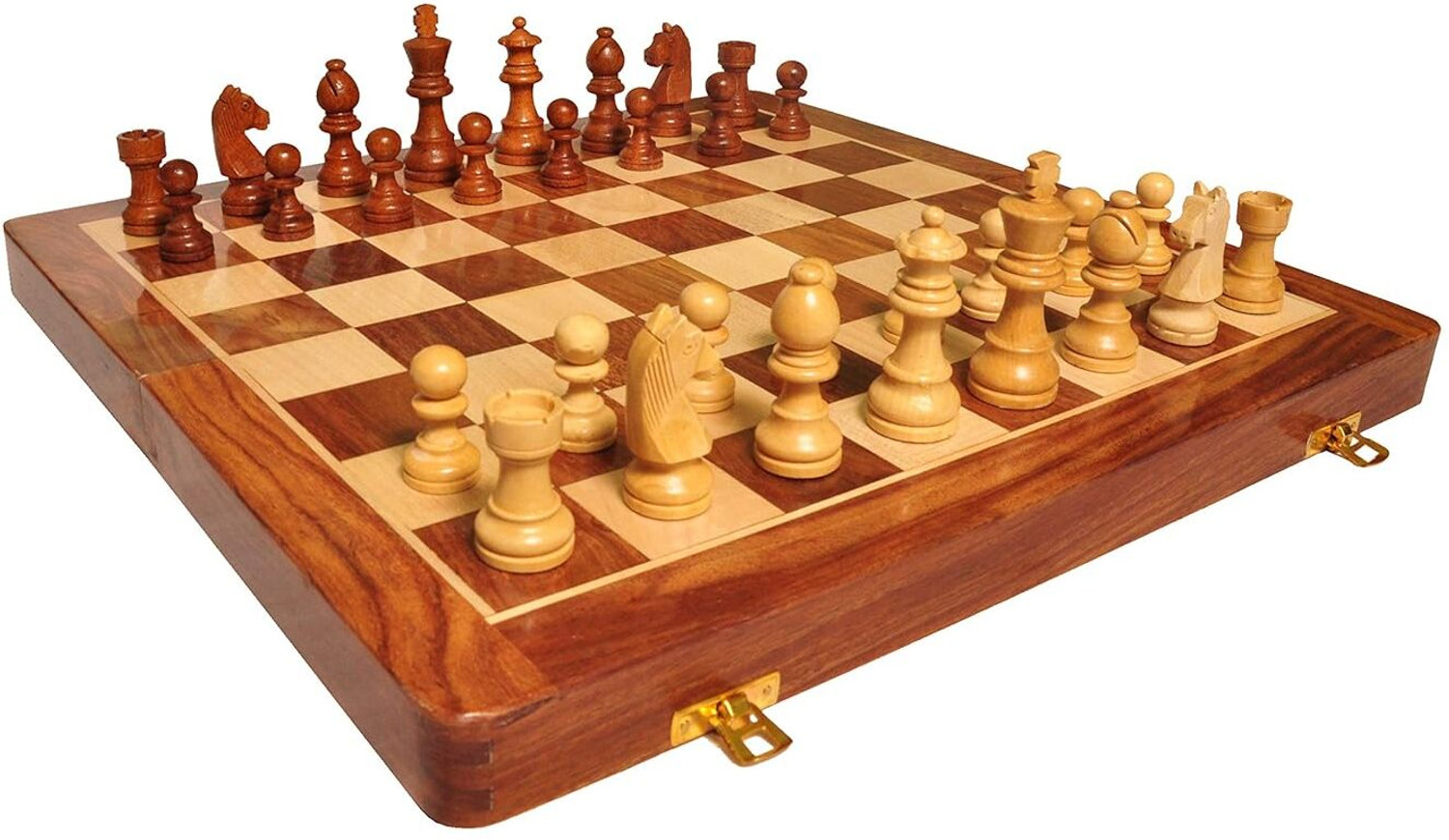 Image of Palm Royal Handicrafts 16 x 16 inches Wooden chess board set magnetic with Chessmen & 2 Extra Queens Educational Board Games