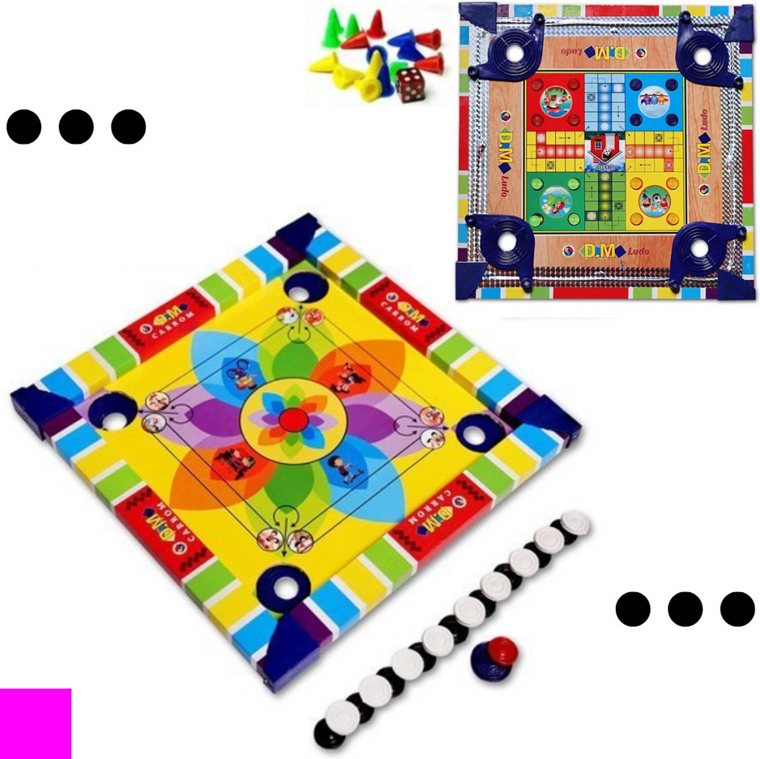 Aarvee Colourful Carrom Board Kids 14" Inch With Ludo Indoor Game Sport with Coins_ 207 Carrom Board Game