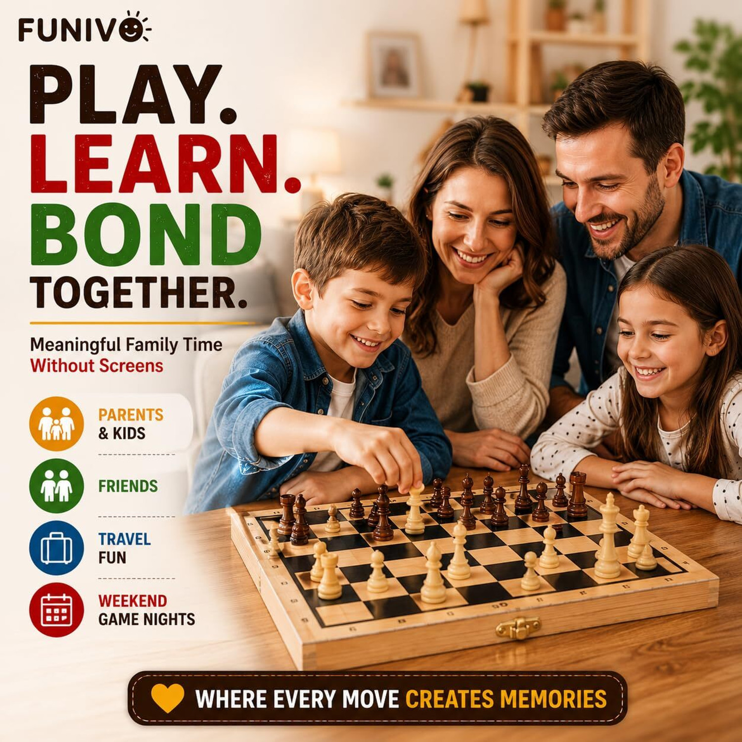 Image of FUNIVO Wooden Folding Chess Board Game Strategy & War Board Game