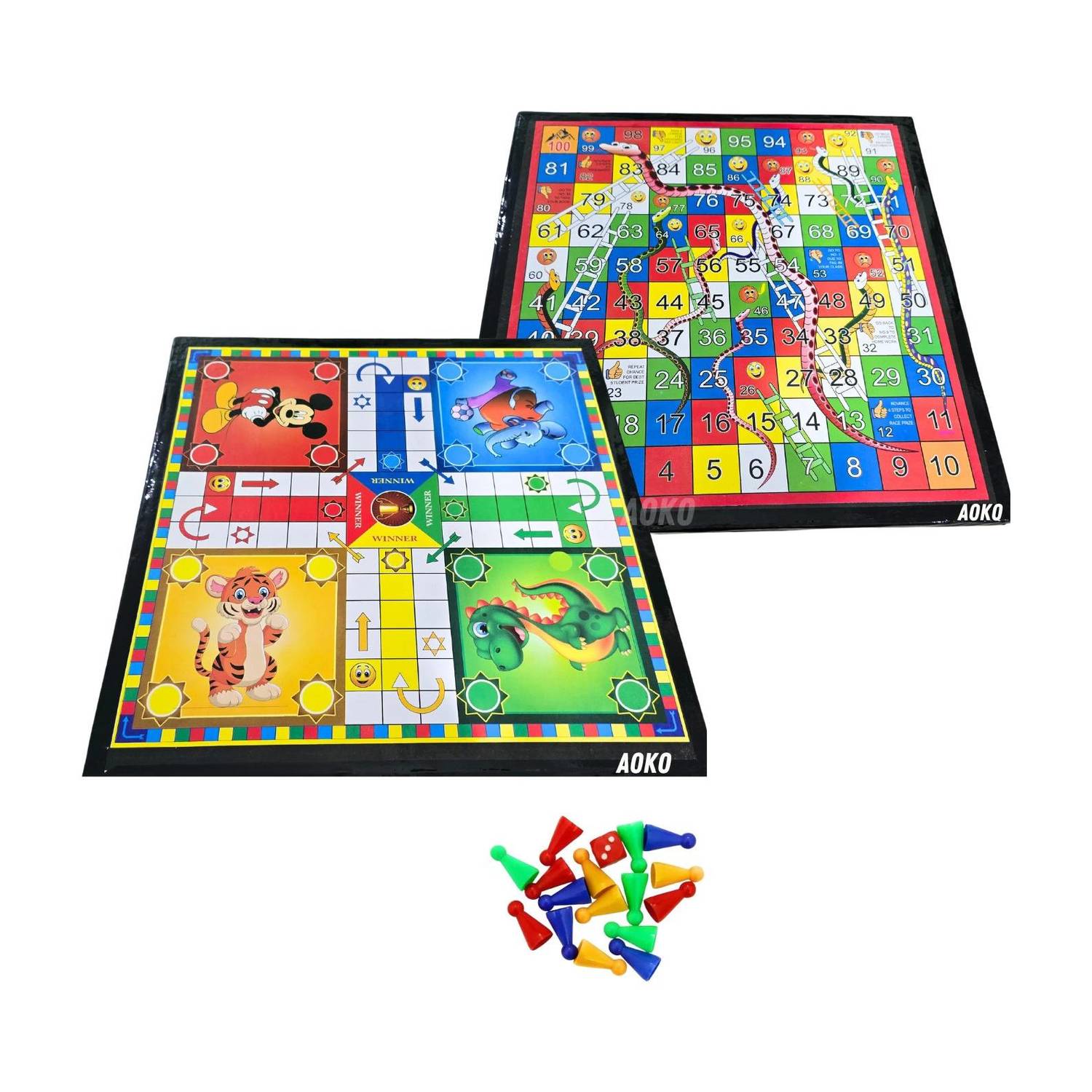 AOKO Ludo + Snake & Ladders 2 in 1 Board Game One Set Ludo Coins + Dice Board Game Accessories