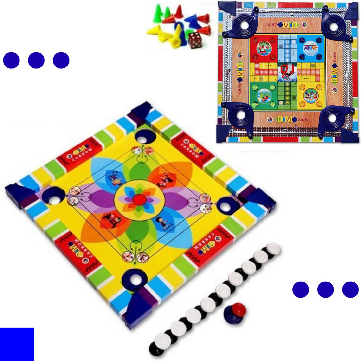 Aarvee Colourful Carrom Board Kids 14" Inch With Ludo Indoor Game Sport with Coins_ 118 Carrom Board Game