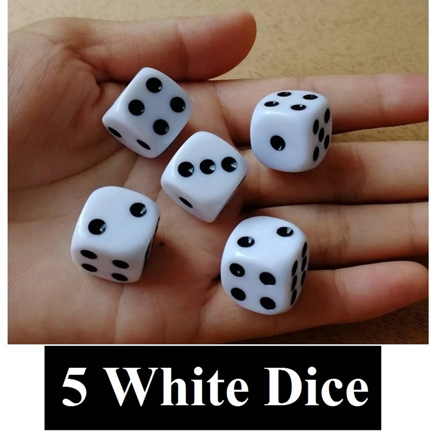 Brightstar Pack of 5 White Ludo Dice Standard Plastic 16 mm Game White Dice Board Game Accessories