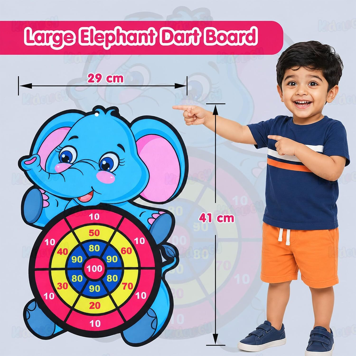 Image of KIDOLOGY Dart Board Game for Kids Age 3+ Years with 10 Sticky Balls (Elephant Theme) Dart Board Game