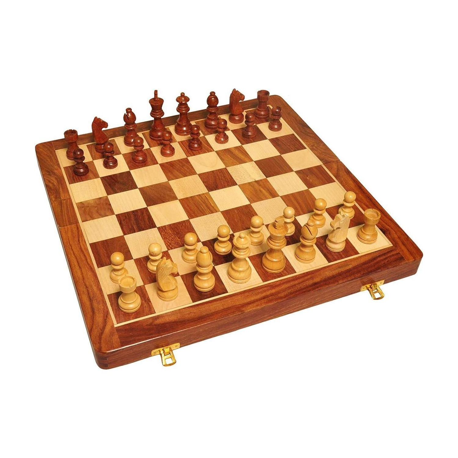 Image of Palm Royal Handicrafts 14 x 14 inches Wooden chess board set magnetic with Chessmen & 2 Extra Queens Educational Board Games