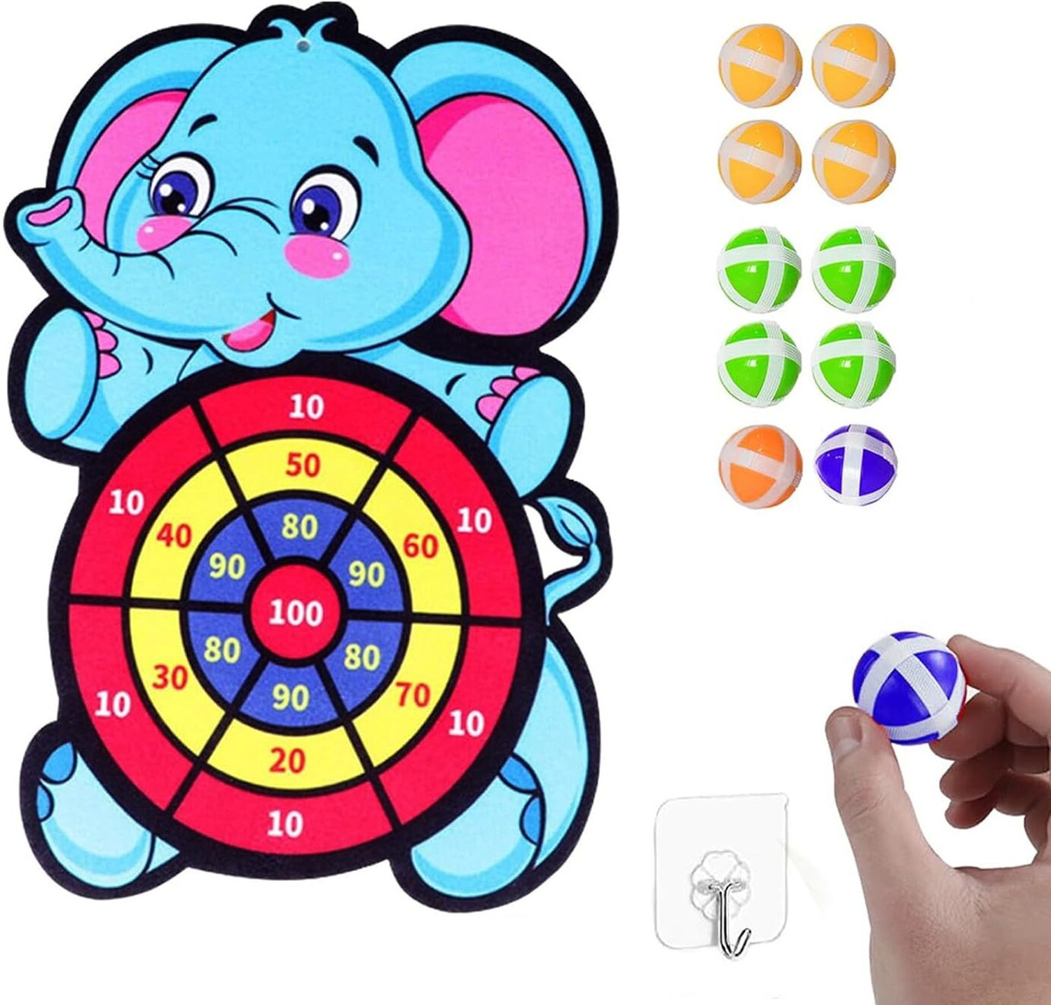 Image of KIDOLOGY Dart Board Game for Kids Age 3+ Years with 10 Sticky Balls (Elephant Theme) Dart Board Game