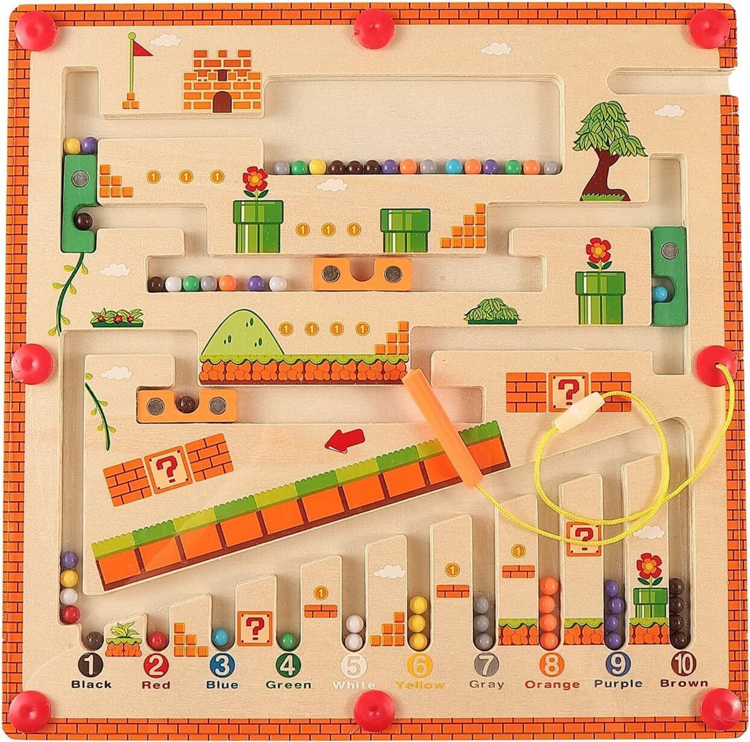 Voroly Wooden Magnetic Maze Board Super Mario Theme Color for Boys Girls 3 4 5 Years Board Game Accessories
