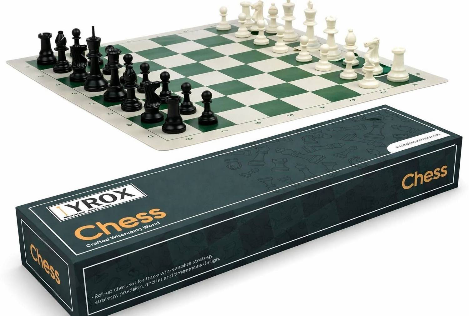 iYROX 18" Roll-Up Chess Set with 34 Velvet Chess Coins