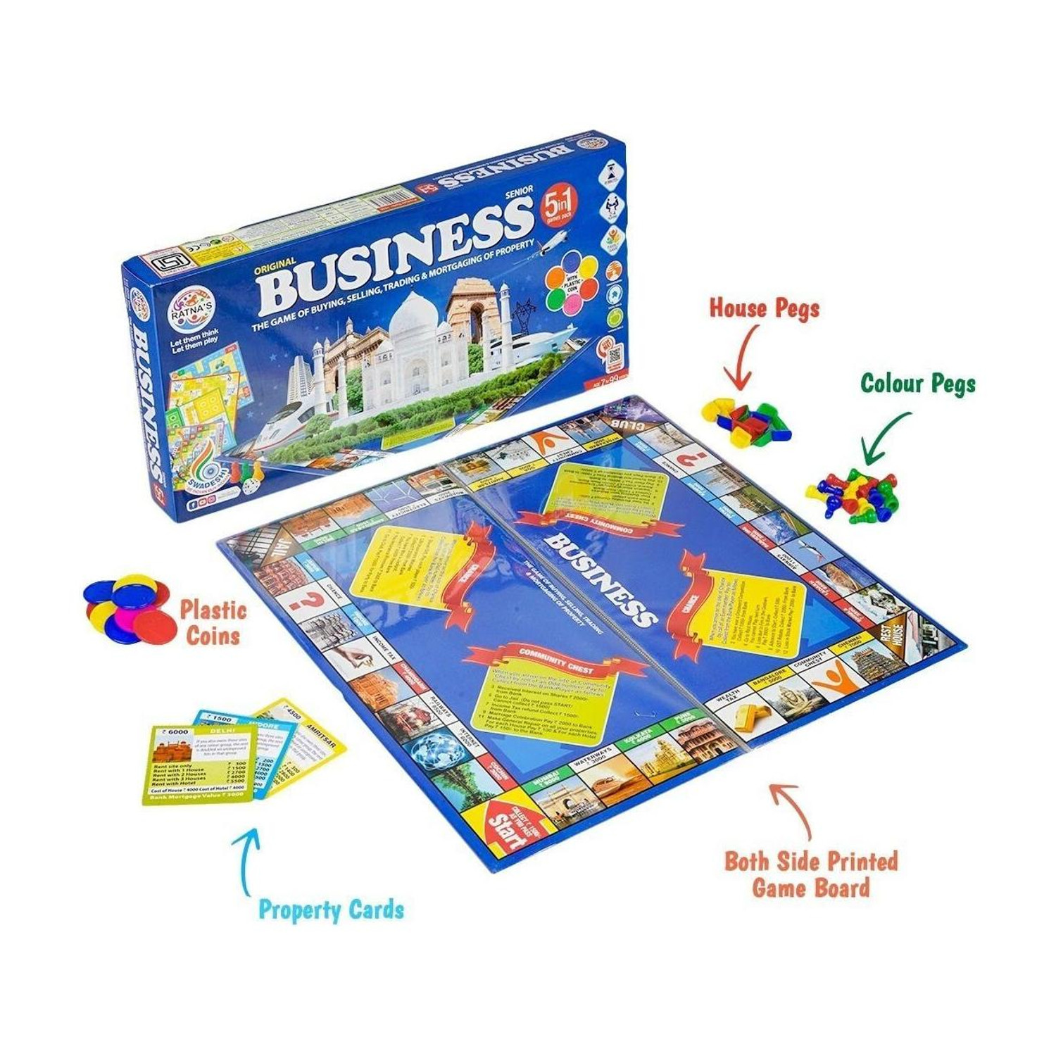 Image of BKDT Marketing Business India Board Game 5 In 1 Game n Ludo, Snakes Ladder, Car Race, Cricket Educational Board Games
