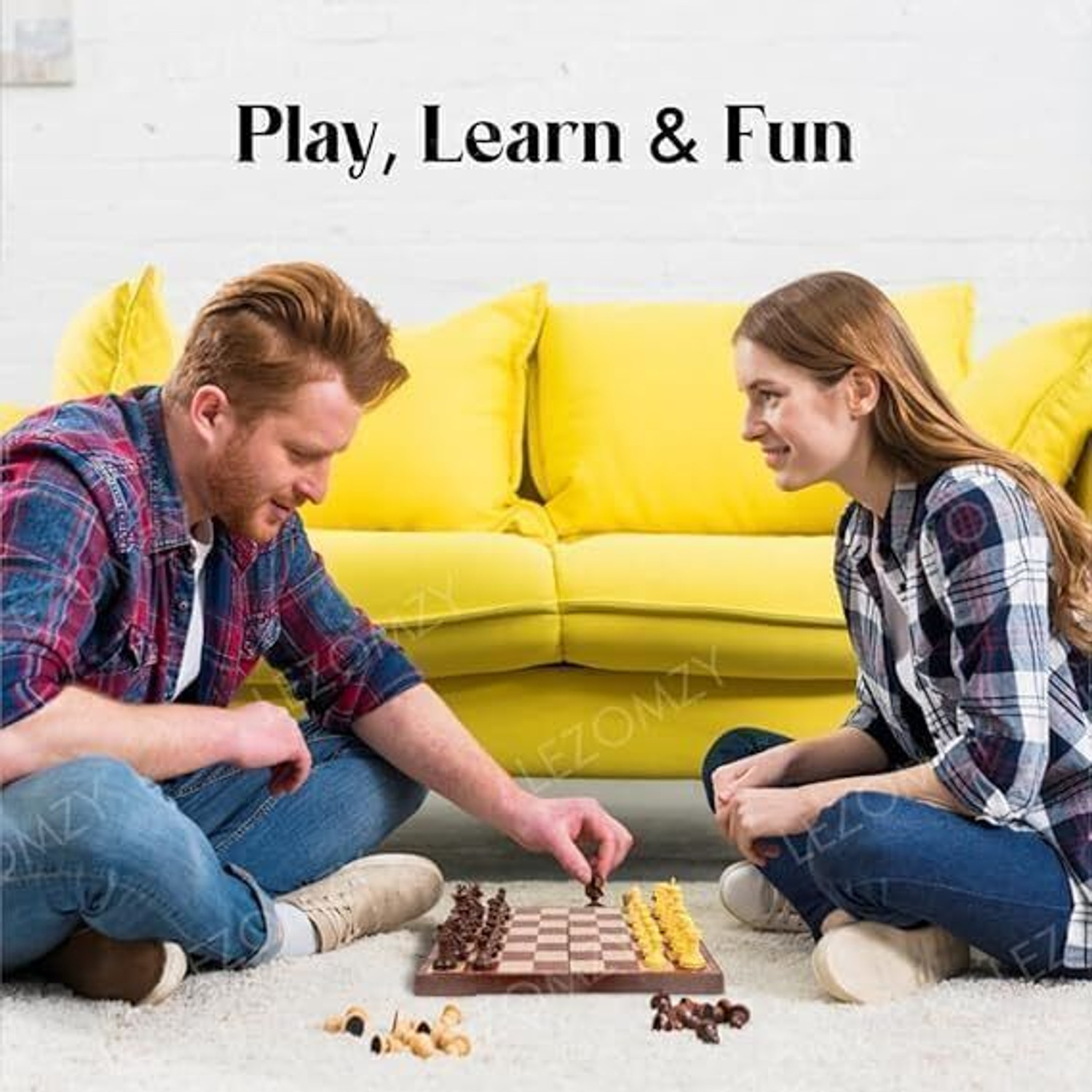 Image of MOVEX Morex 13 Inch Handmade Wooden Foldable Chess Set Travel Friendly Design Educational Board Games