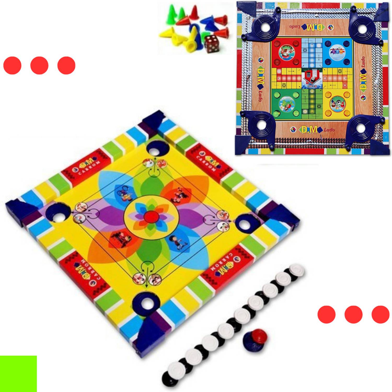Aarvee Colourful Carrom Board Kids 14" Inch With Ludo Indoor Game Sport with Coins_ 95 Carrom Board Game