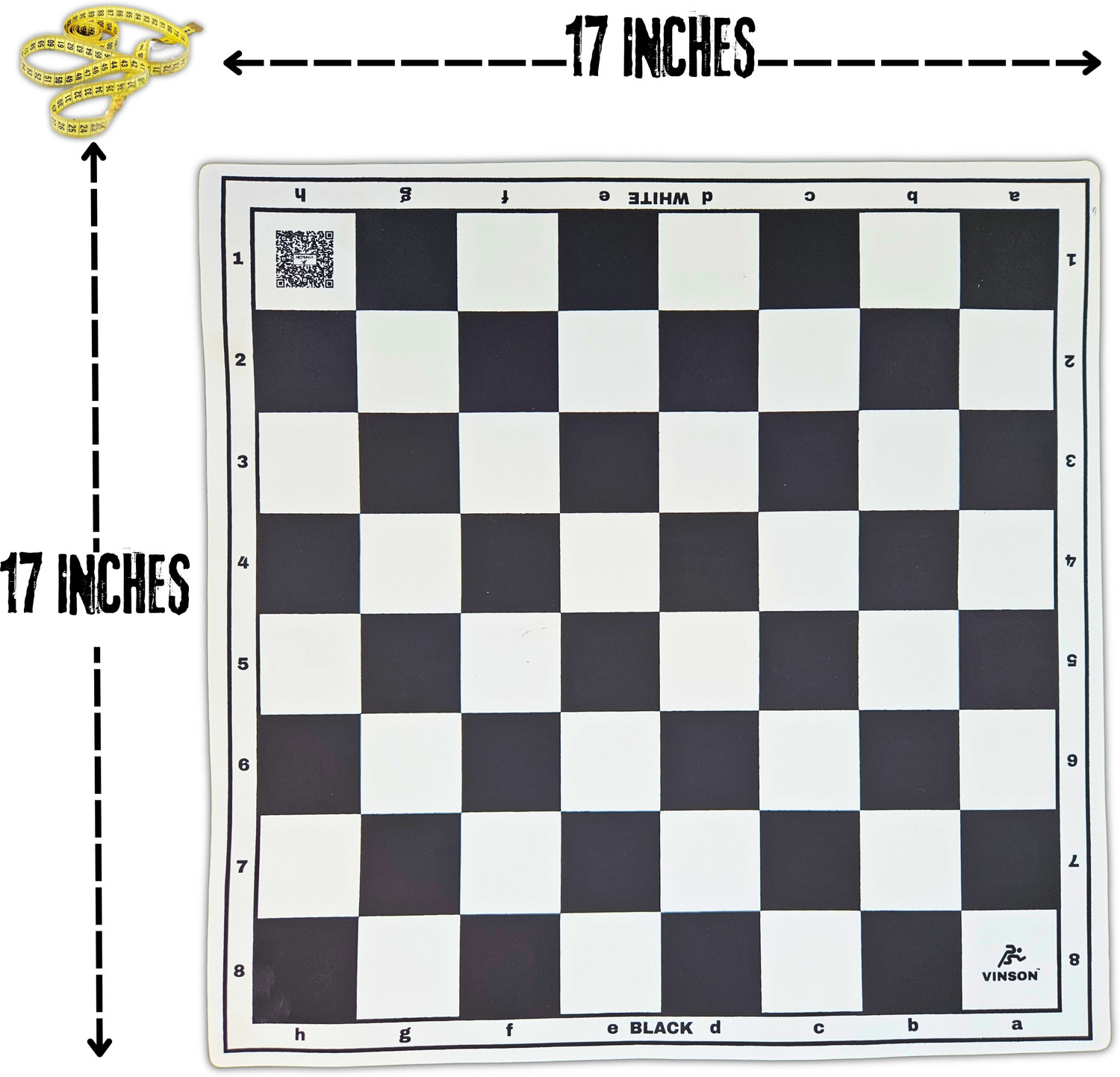 Image of Vinsonsports 17x17 FIDE Tournament Chess Set with Vinyl Roll-up Mat, 32 Pieces,2 Queens & Bag Board Game Accessories