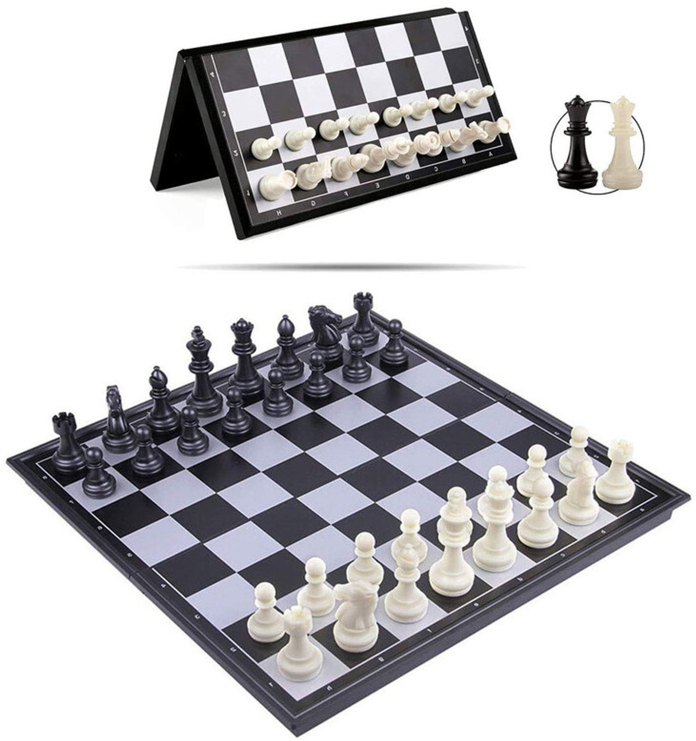 Mynxe Tournament Magnetic Chessboard Game Set with Folding Travel Portable-Case Black Board Game Accessories