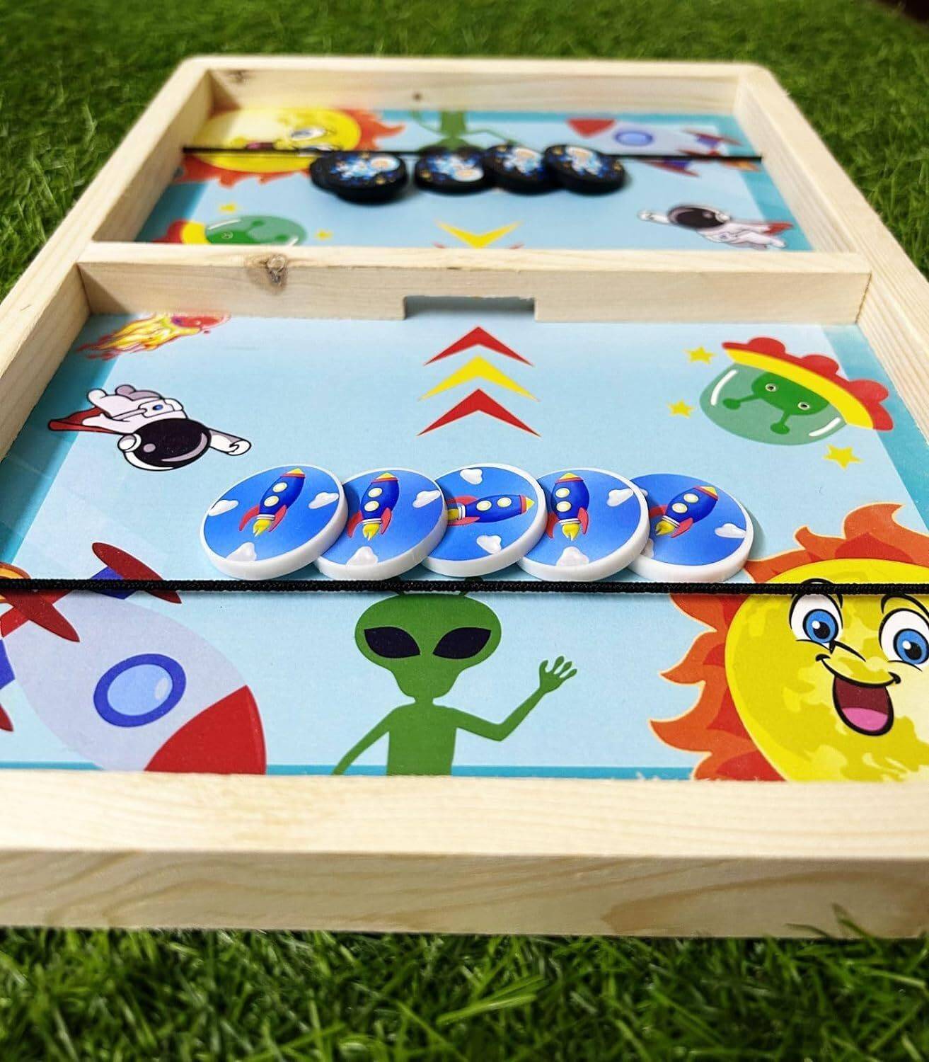 Amaflip 2 in 1 Fastest Finger First Board Games for Adults & Kids Wooden String Hockey Air Hockey Board Game