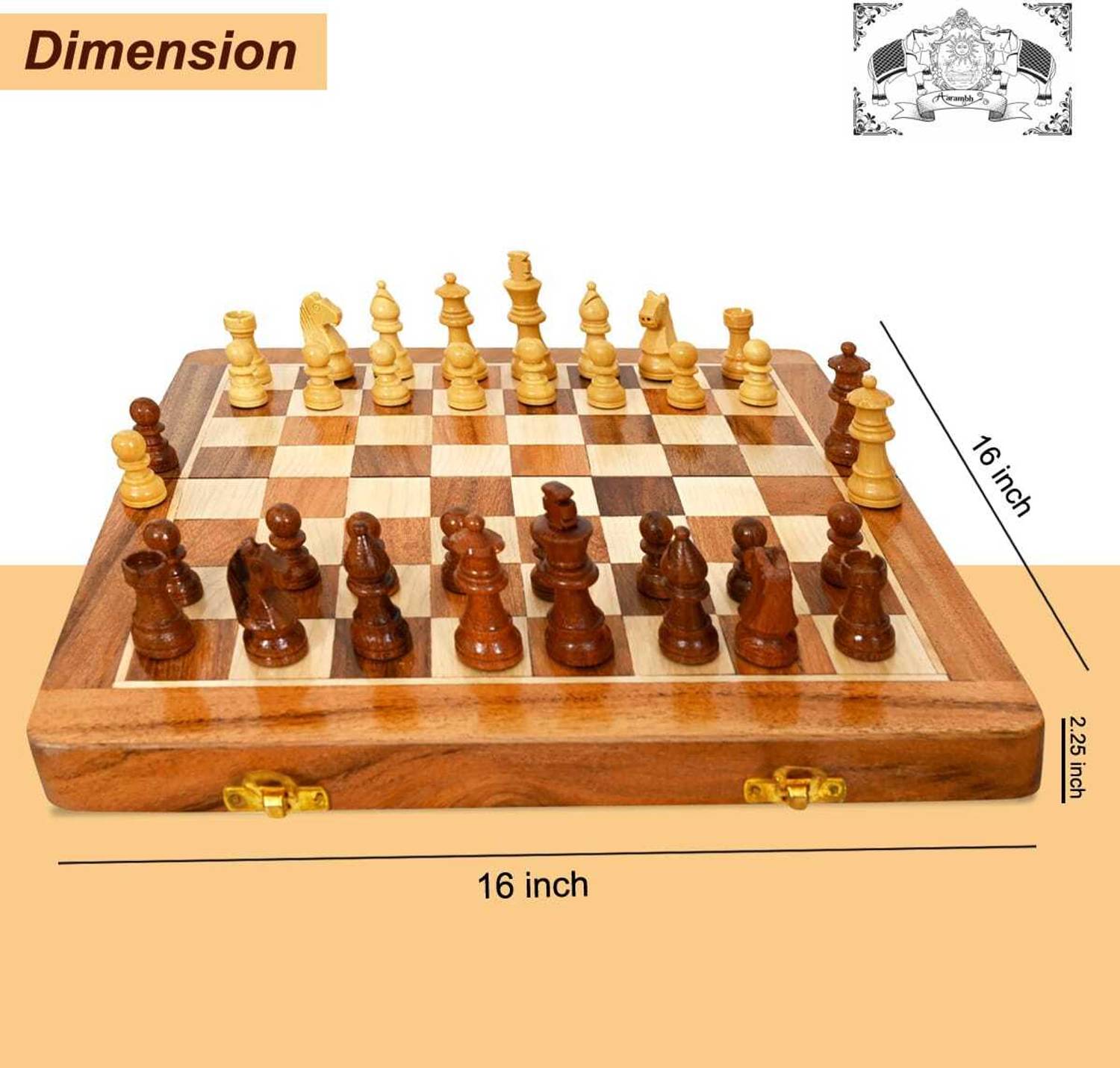 AarambhCraft Wooden Double Laminated Magnetic Chess Board Set With Extra Queen And Pawns Board Game Accessories