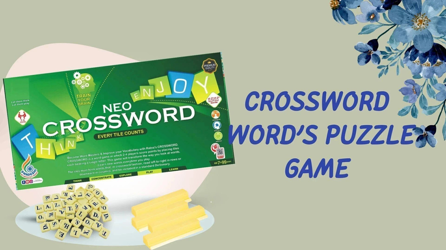 Image of BKDT Marketing Crossword English Word Puzzle Game for Kids - Vocabulary Builder (Neo Crossword) Educational Board Games