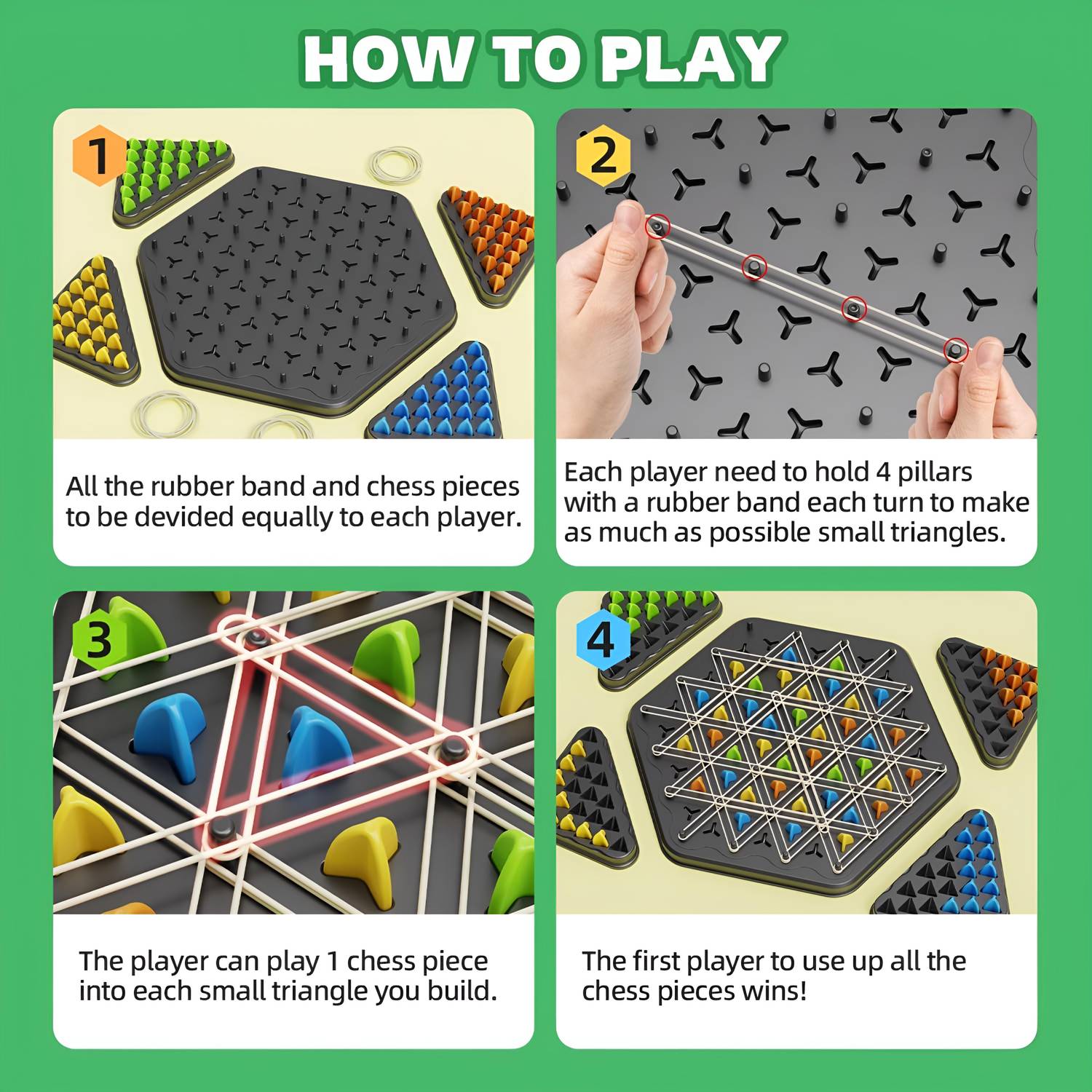 Geometry Chain Chess – Juego De Mesa Educativo Con Gomas Elásticas Y Tablero Triangular – Ideal Para Niños Y Familias – 2 A 4 Jugadores