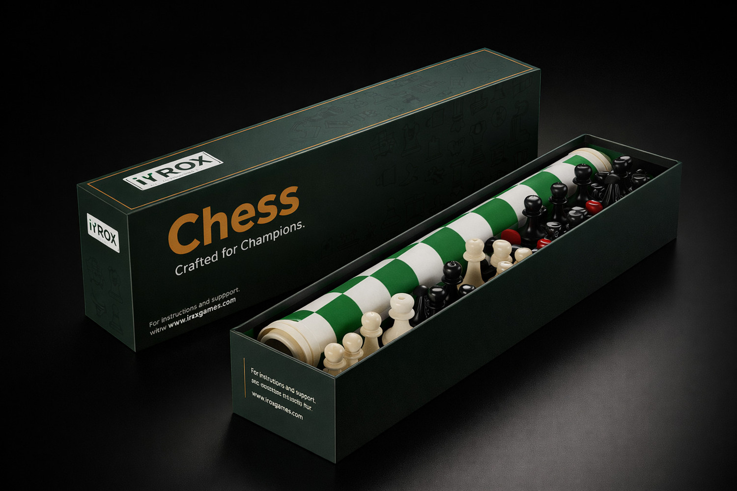 Image of iYROX Premium Roll-Up Chess Set - 18 inch Mat in Magnetic Box with 34 Velvet Pieces Strategy & War Board Game