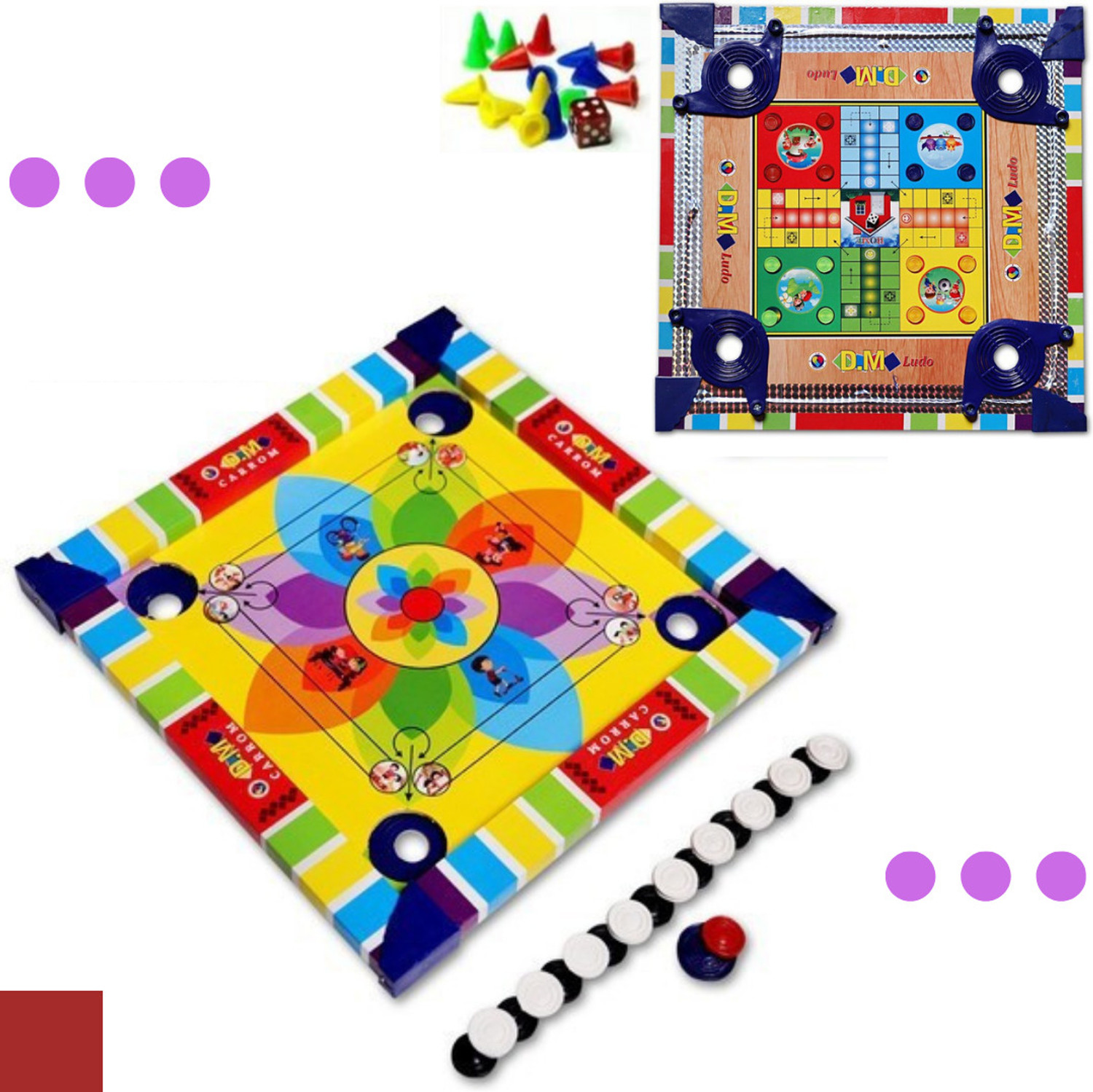 Image of Aarvee Colourful Carrom Board Kids 14 inch Inch With Ludo Indoor Game Sport with Coins 30 Carrom Board Game