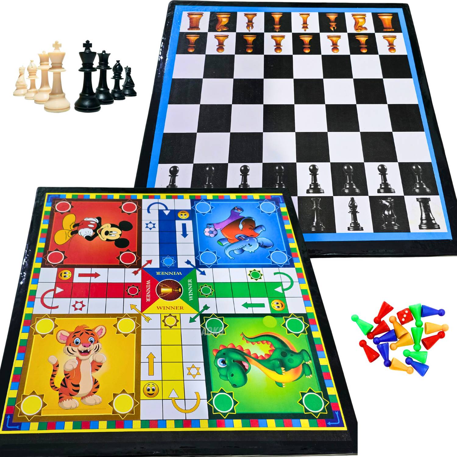 AOKO Particle Board 2 in 1 Ludo and Chess Board game 12x12 Inch) Party & Fun Board Game