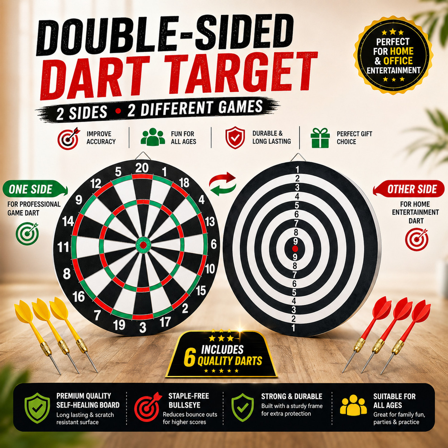 Image of Absales Premium Double-Sided Dartboard 38 cm 38.1 cm Dart Board