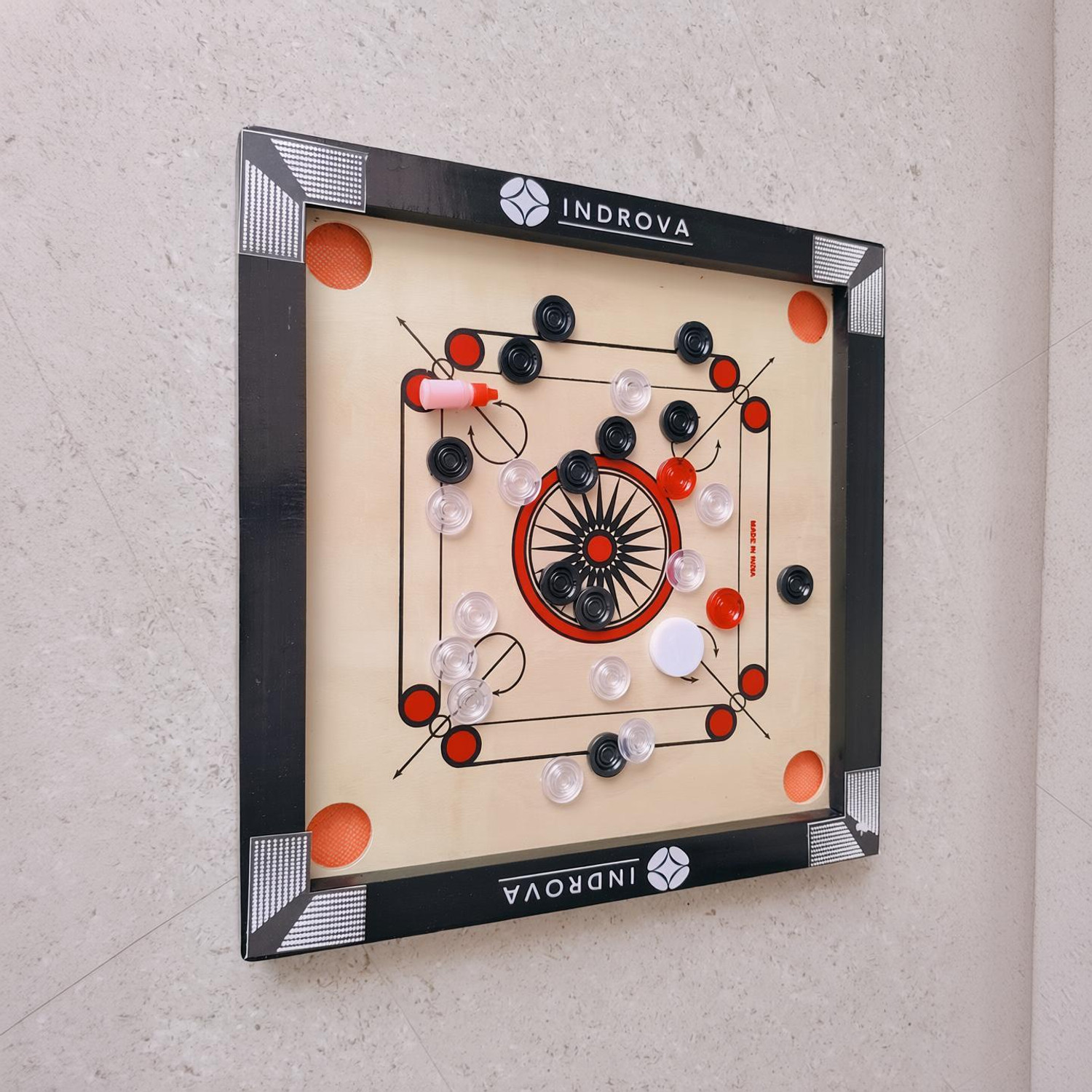 Image of INDROVA Carrom board 20 inch with coins, wooden carrom board, carrom pawan for gift 50 cm Carrom Board