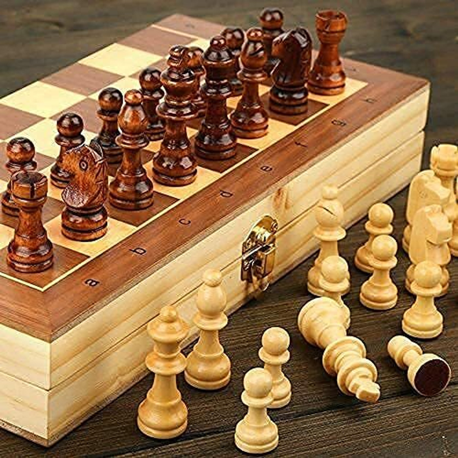 Image of Nakashi 13 INCH Wooden Folding Chess Set with Storage | Classic Chess Board Game 33 cm Chess Board