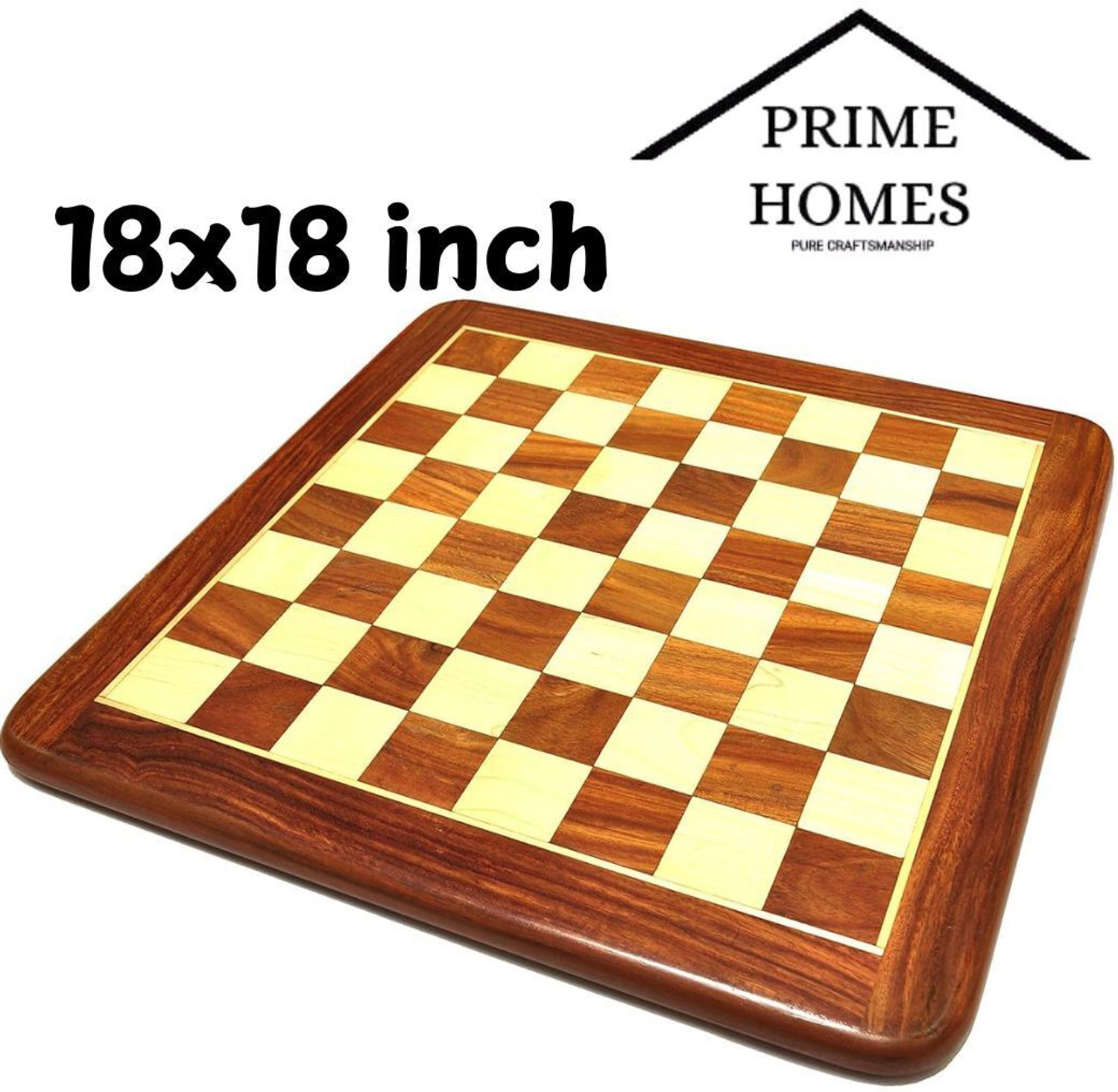 Image of PRIME HOMES Handmade Flat Wooden Chess Board | Chess Peices Not Included|18x18 inch 45.72 cm Chess Board