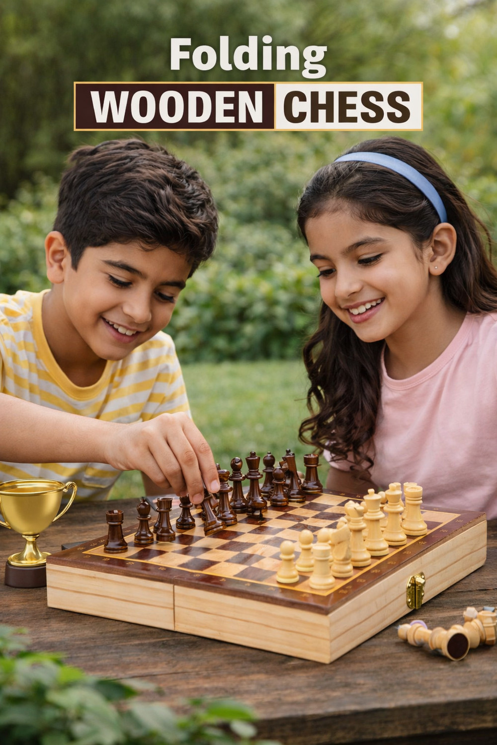 Image of Nakashi 13 INCH Wooden Folding Chess Set with Storage | Classic Chess Board Game 33 cm Chess Board