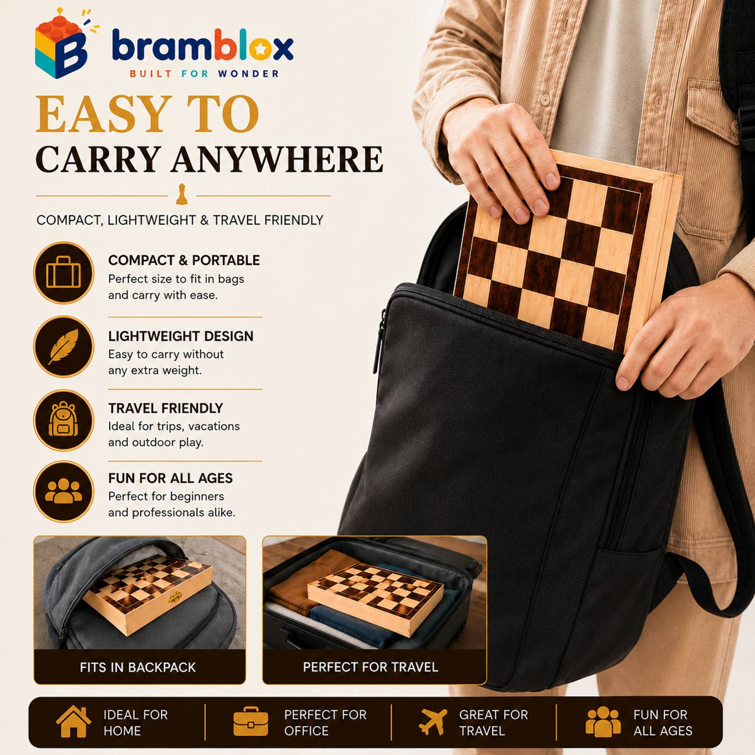 Bramblox 30 cm Foldable Wooden Chess Board - Image 5