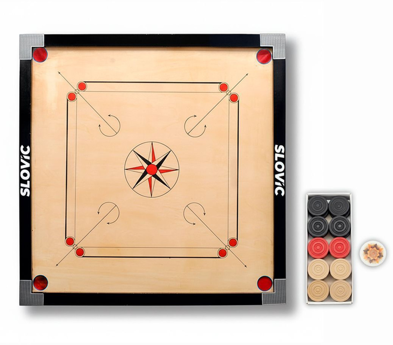 Image of SLOVIC Carrom Board | 26 x 26 inches with 20 Coins & Striker | 66 cm Carrom Board