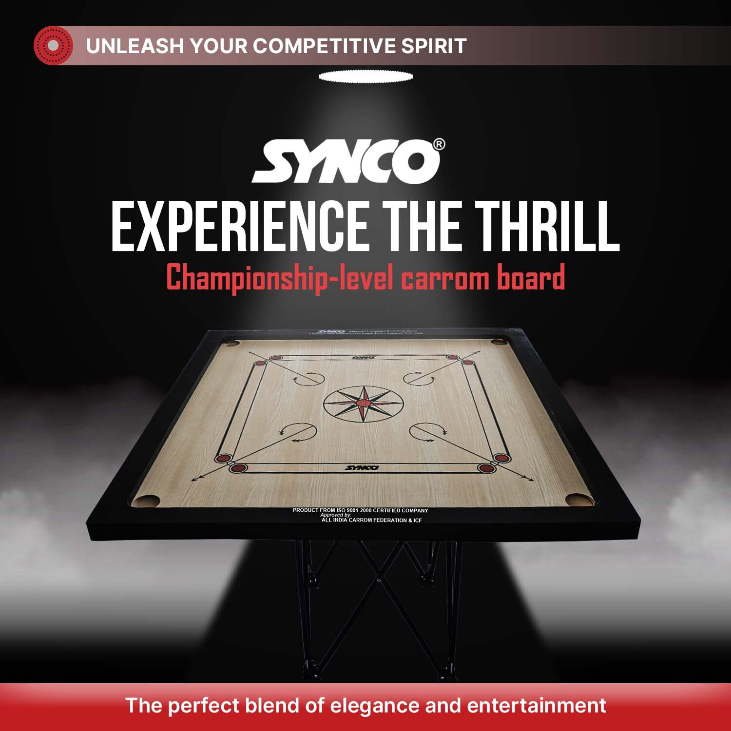 Image of SYNCO 32 inch Carrom Chakri Carrom Board For Beginner | 4mm Surface Thickness 3.8 cm Carrom Board