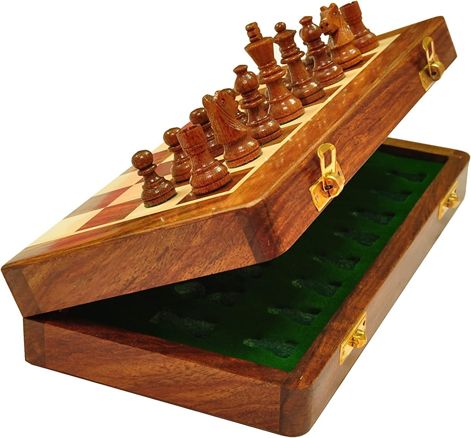 Image of Palm Royal Handicrafts Wooden Foldable 10x10 inches Chess Board Set strong magnetism with extra queens Educational Board Games
