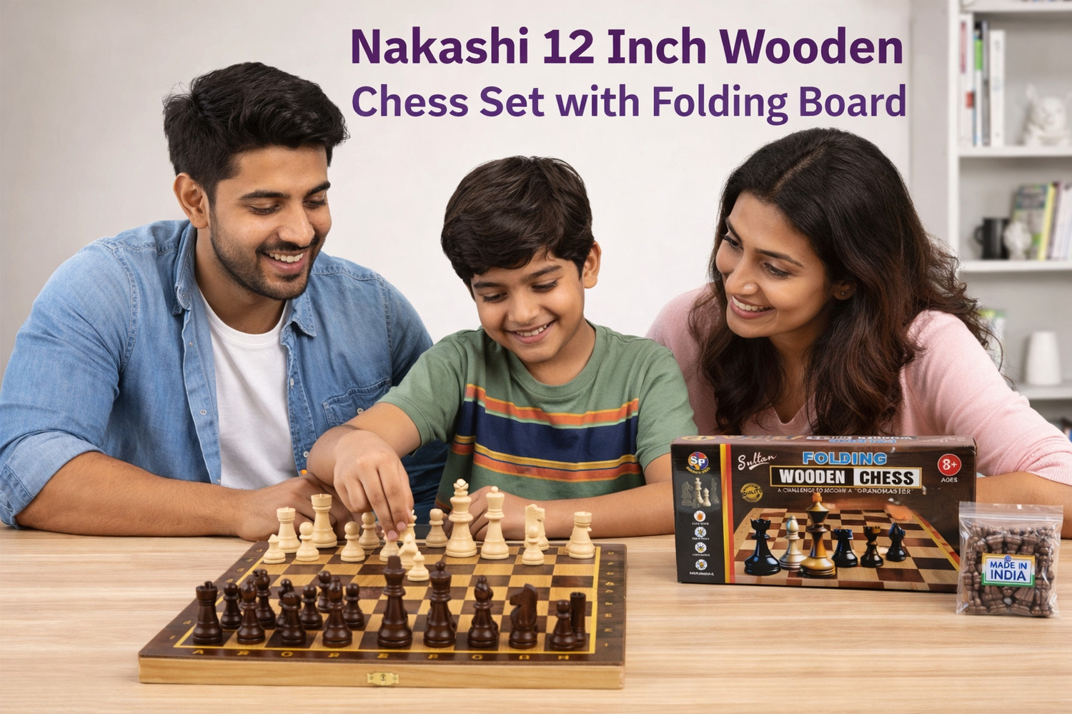 Image of Nakashi 12 INCH Wooden Folding Chess Set with Storage | Classic Chess Board Game 30 cm Chess Board