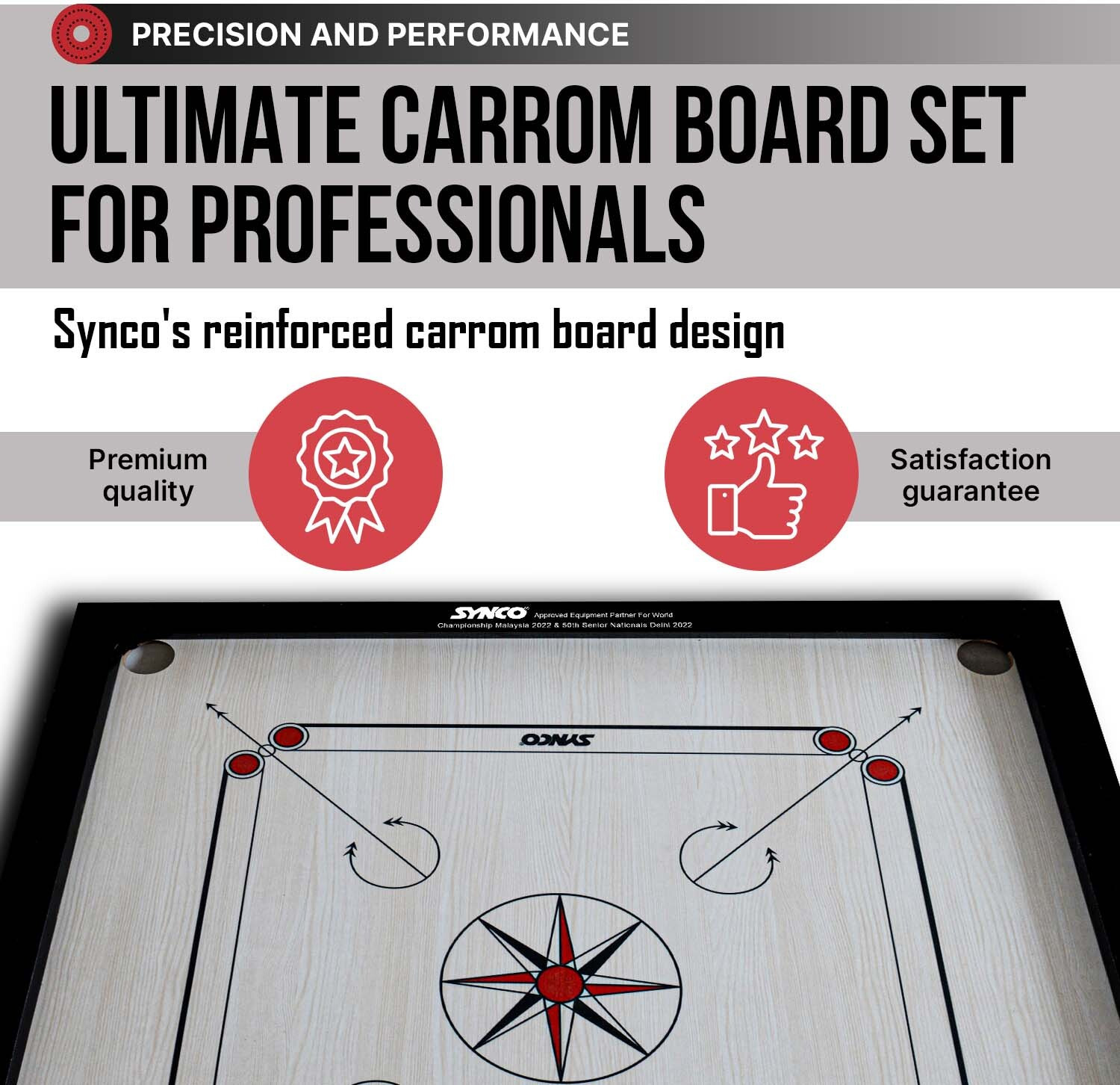 Image of SYNCO 32 inch Carrom Chakri Carrom Board For Beginner | 4mm Surface Thickness 3.8 cm Carrom Board