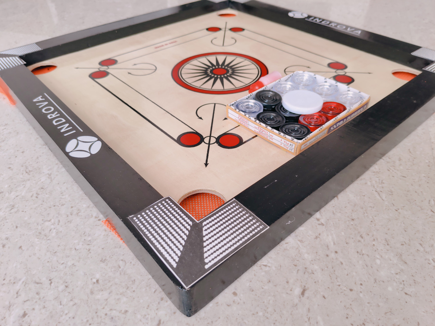 Image of INDROVA Carrom board 20 inch with coins, wooden carrom board, carrom pawan for gift 50 cm Carrom Board