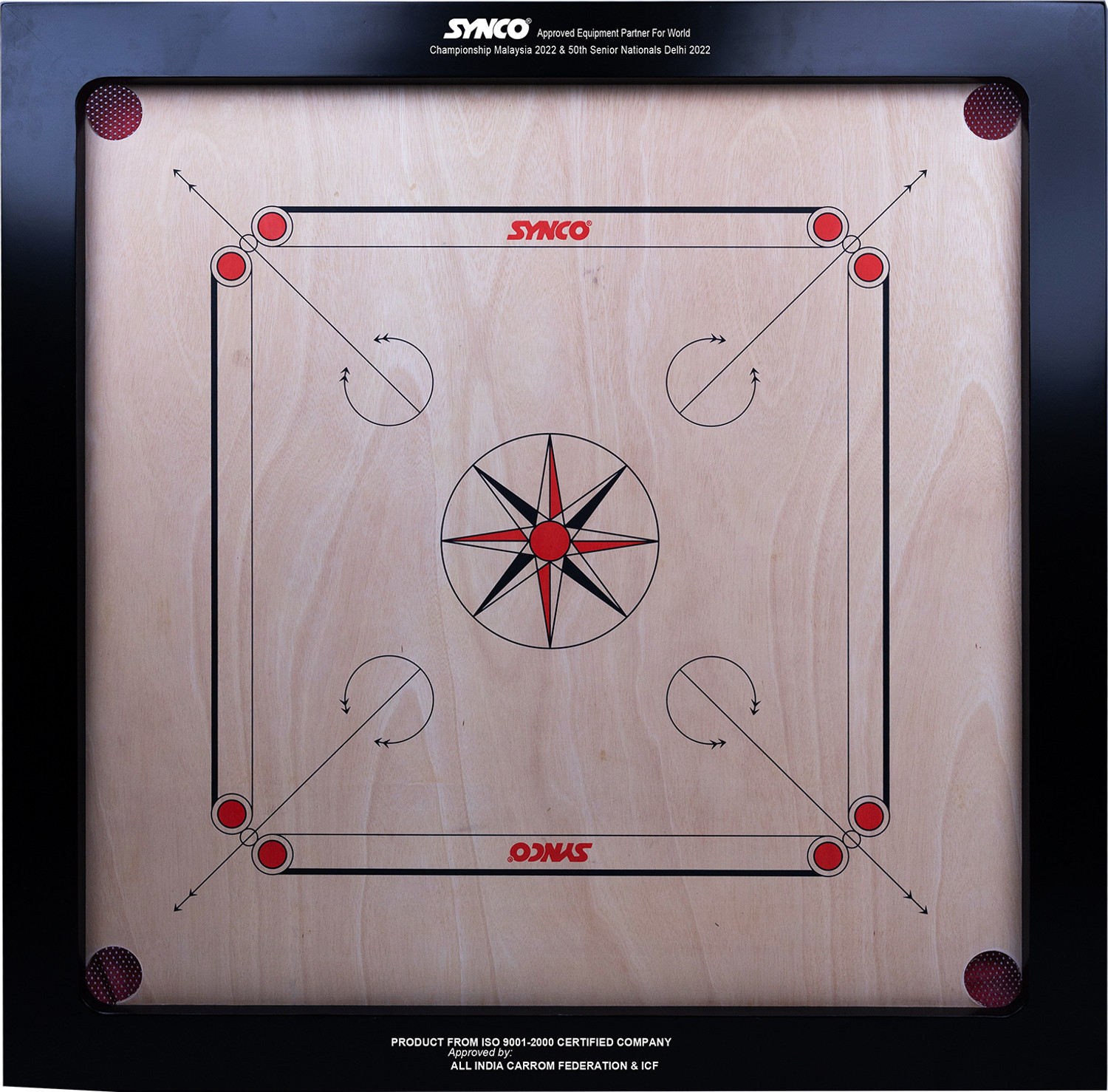 Image of SYNCO 36 inch Chakri Carrom Board|Pro Trainer Board For Amateurs|4mm Surface Thickness 5 cm Carrom Board